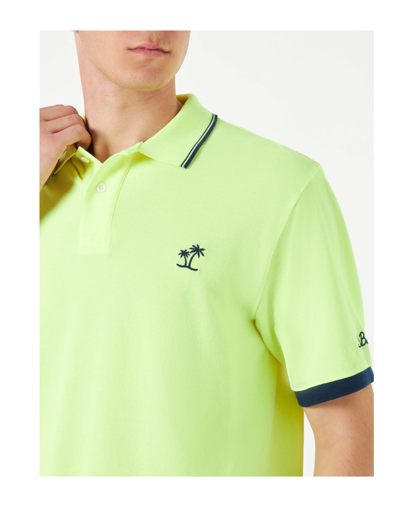 MC2 Saint Barth Fluo Yellow Piquet Polo With St. Barth Logo - FLUO