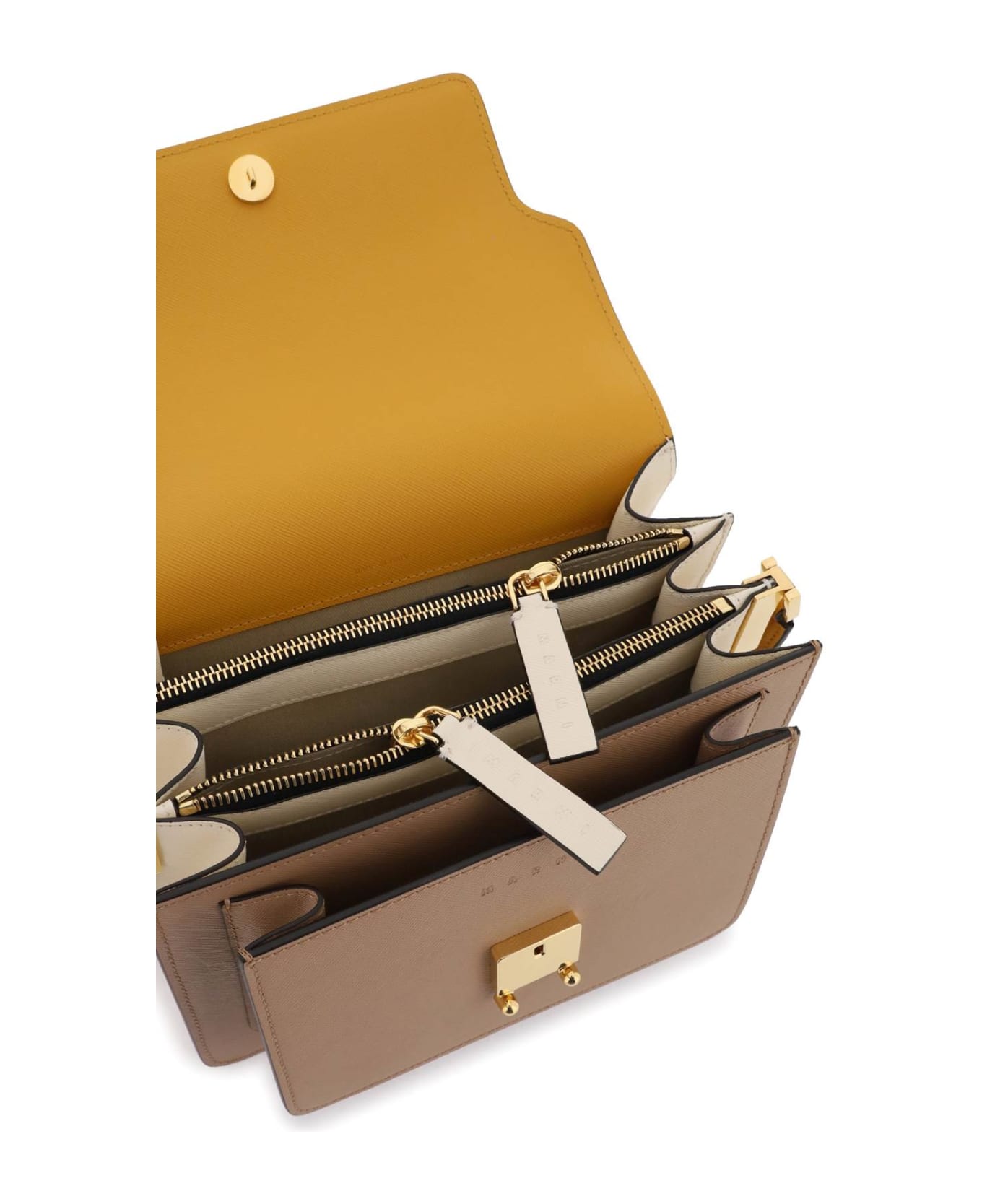 Marni Tricolor Leather Medium Trunk Bag - PUMPKIN POMPEII SHELL (Beige)