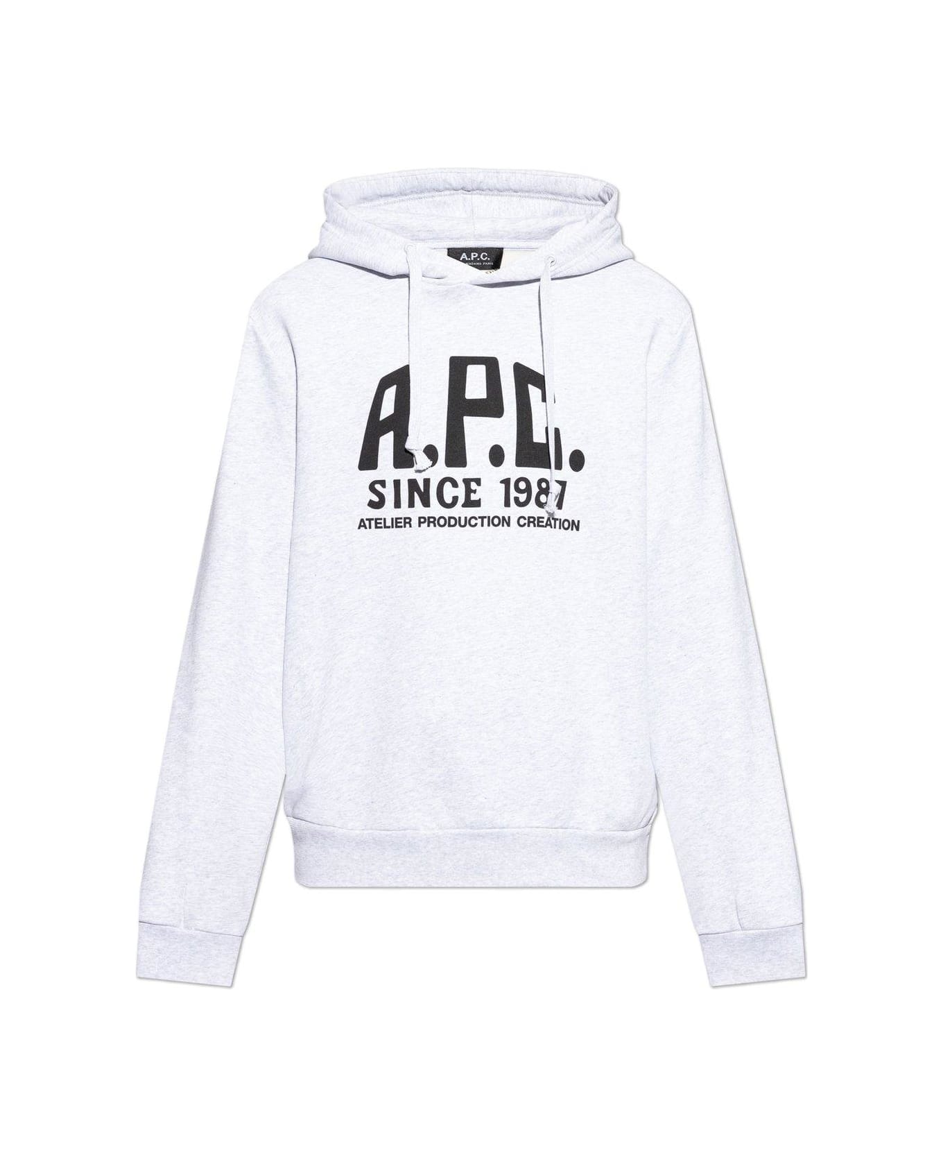 A.P.C. Logo Printed Drawstring Hoodie - Grigio
