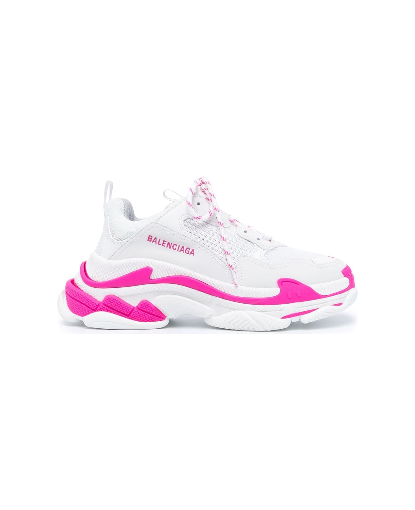Balenciaga Woman White And Fluo Pink Triple S Sneakers - Fluo pink/white/grey