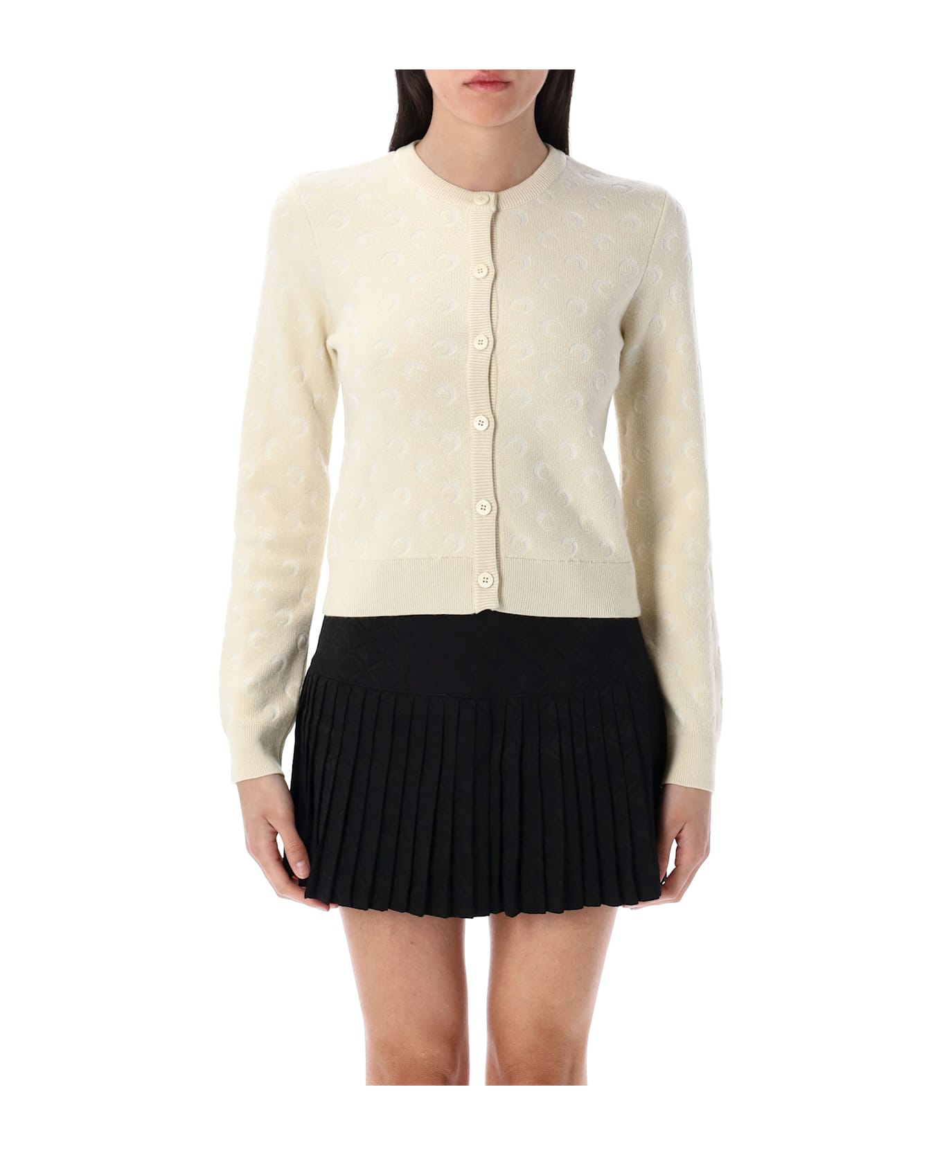 Marine Serre Moon Jacquard Knit Fitted Cardigan - OFF WHITE