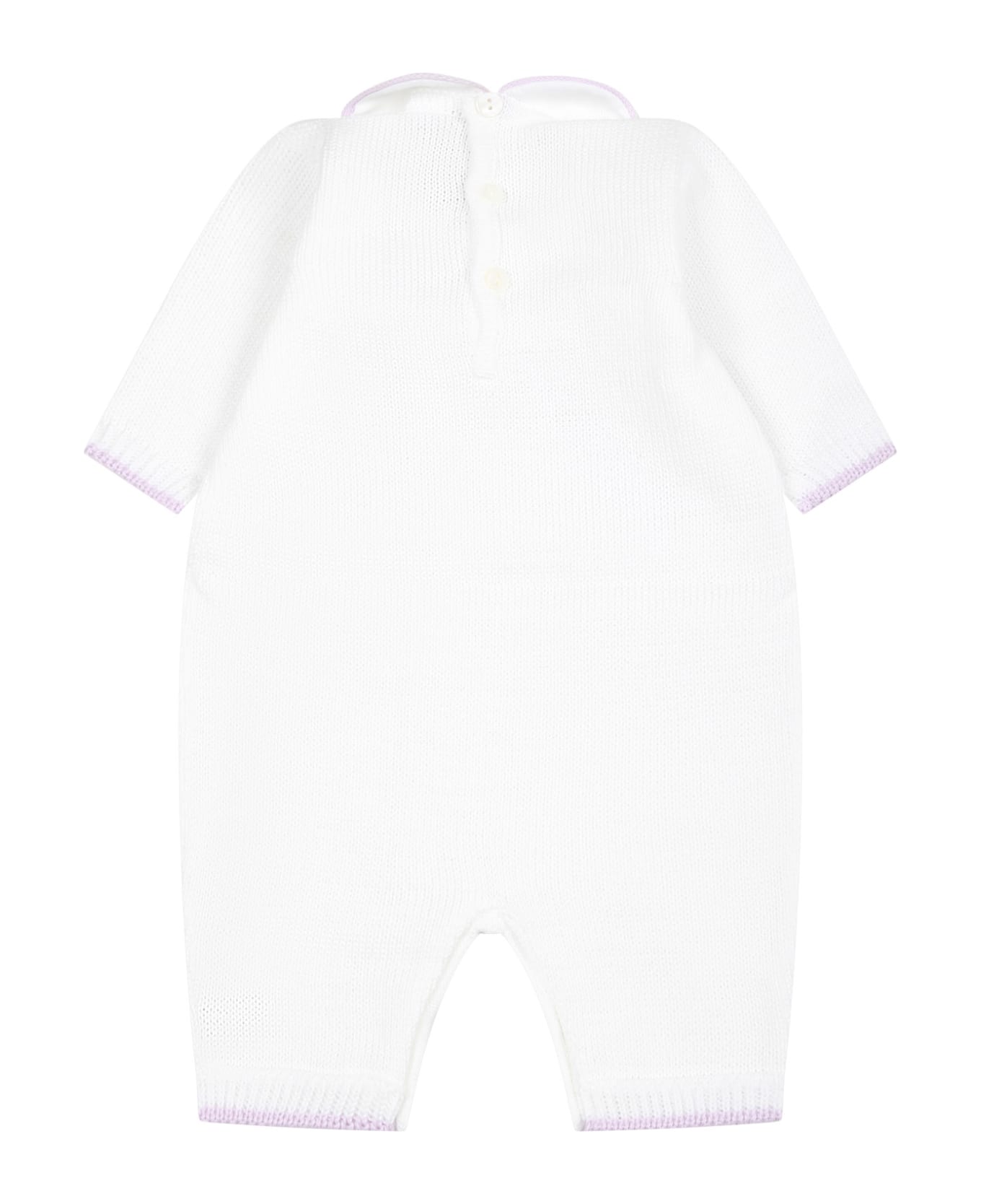 Little Bear White Babygrow For Baby Girl With Bow - White ボディスーツ＆セットアップ
