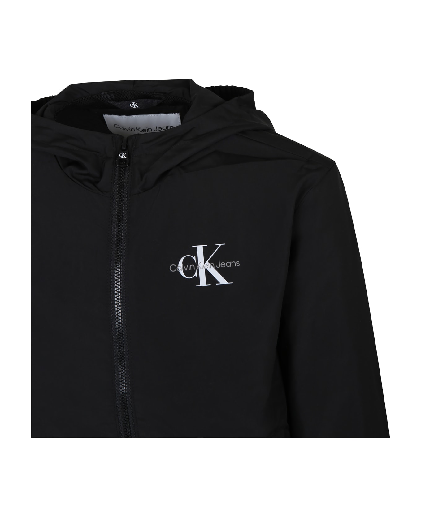 Calvin Klein Black Windbreaker With Logo - Black コート＆ジャケット
