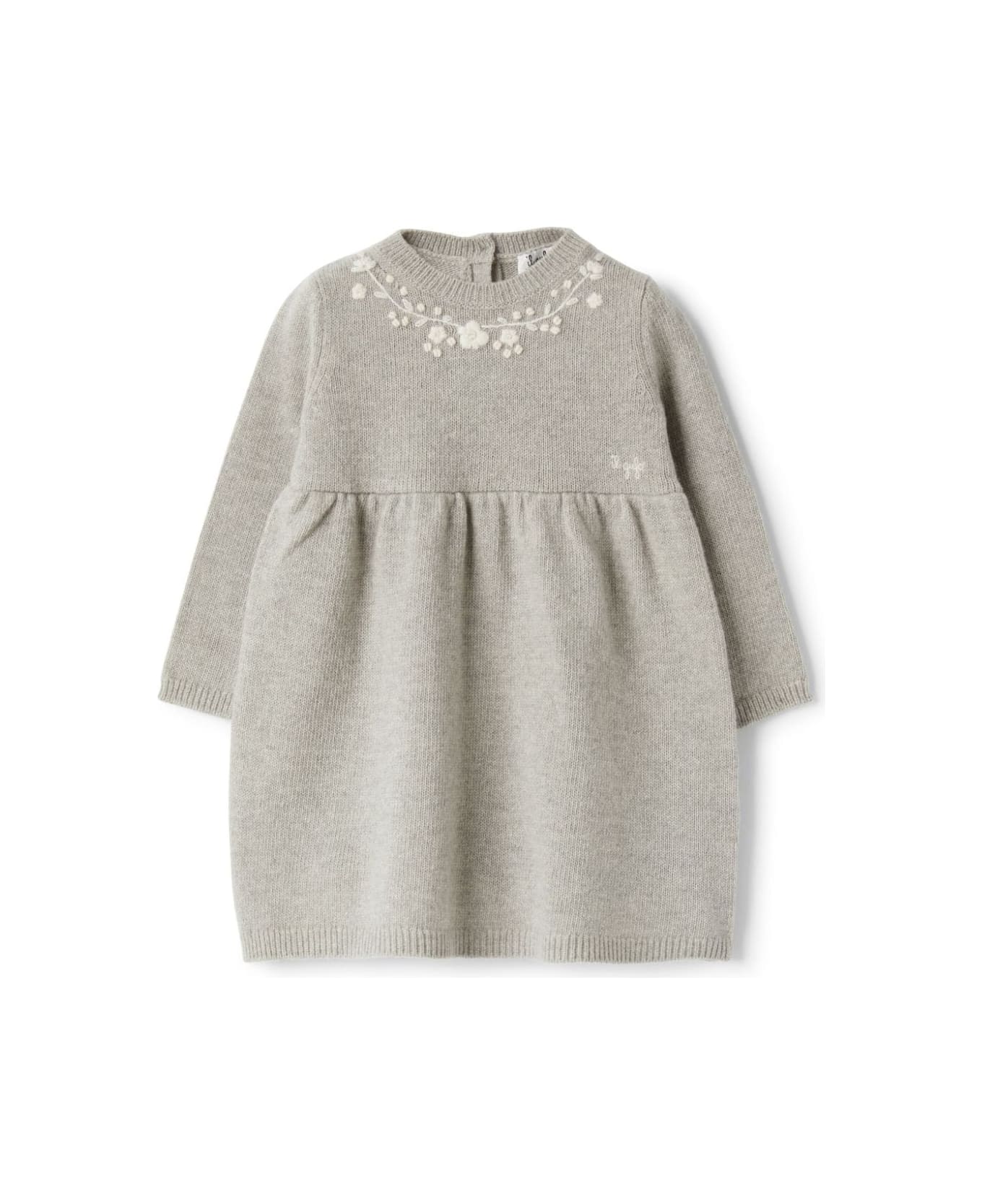 Il Gufo Grey Wool Dress With Embroidery - Grey