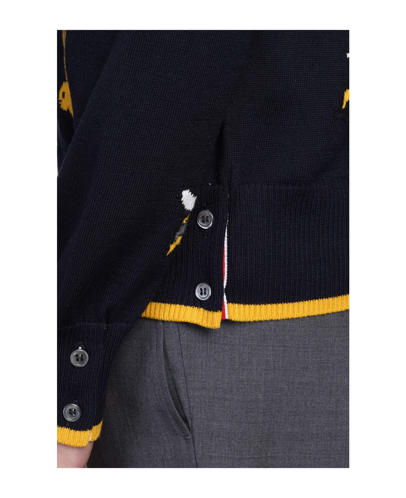 Thom Browne 'birds Beers Half Drop' Wool And Cotton Cardigan - Blue