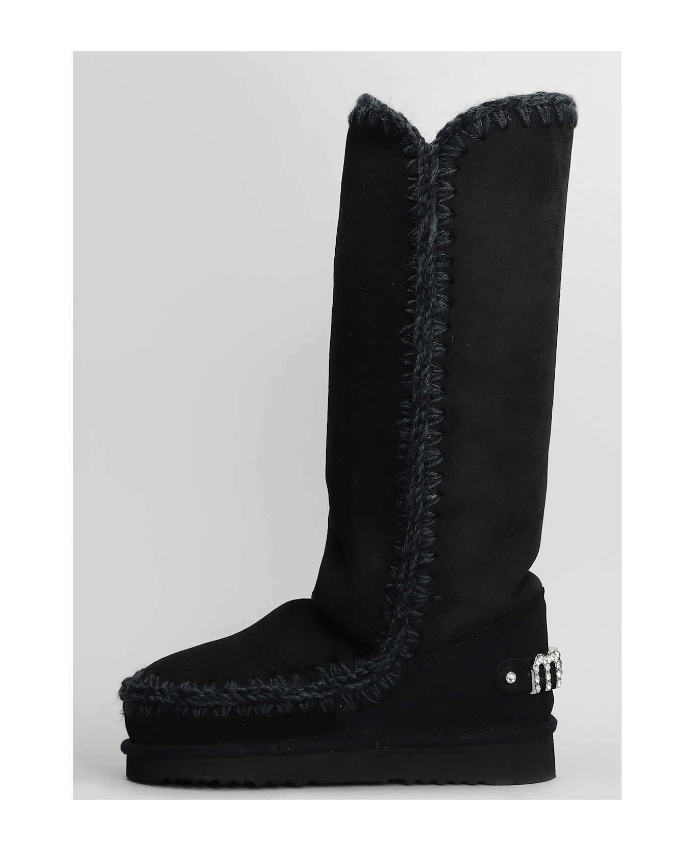 Mou Eskimo 40 Low Heels Boots In Black Suede - black