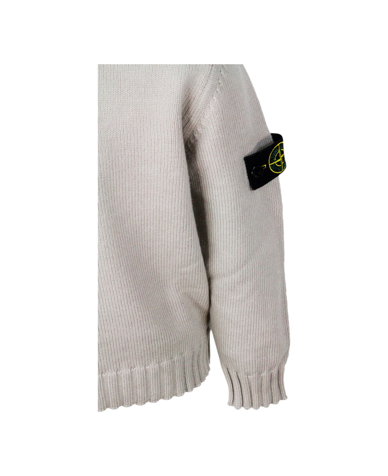 Stone Island Junior Long-sleeved Round-neck Sweater In Warm Cotton With Badge On The Left Sleeve - Nut