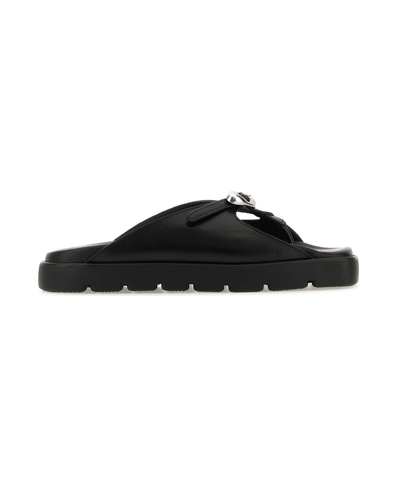 Alexander Wang Black Leather Dome Thong Slippers - BLACK