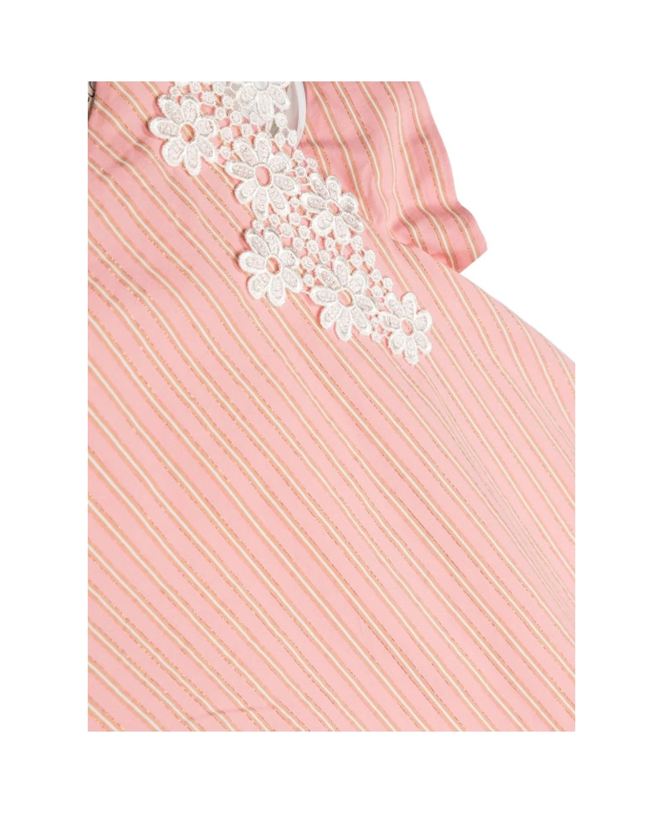 Simonetta Pink Lamé Striped Dress With Lace - Pink