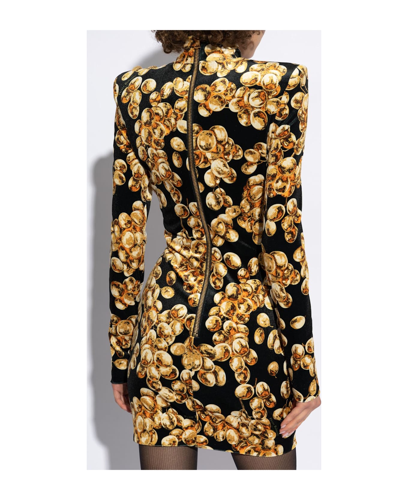 Balmain Velvet Dress With Stand-up Collar - Black