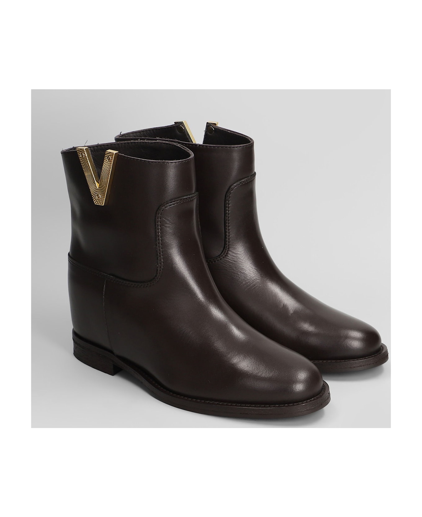 Via Roma 15 Ankle Boots Inside Wedge In Dark Brown Leather - dark brown