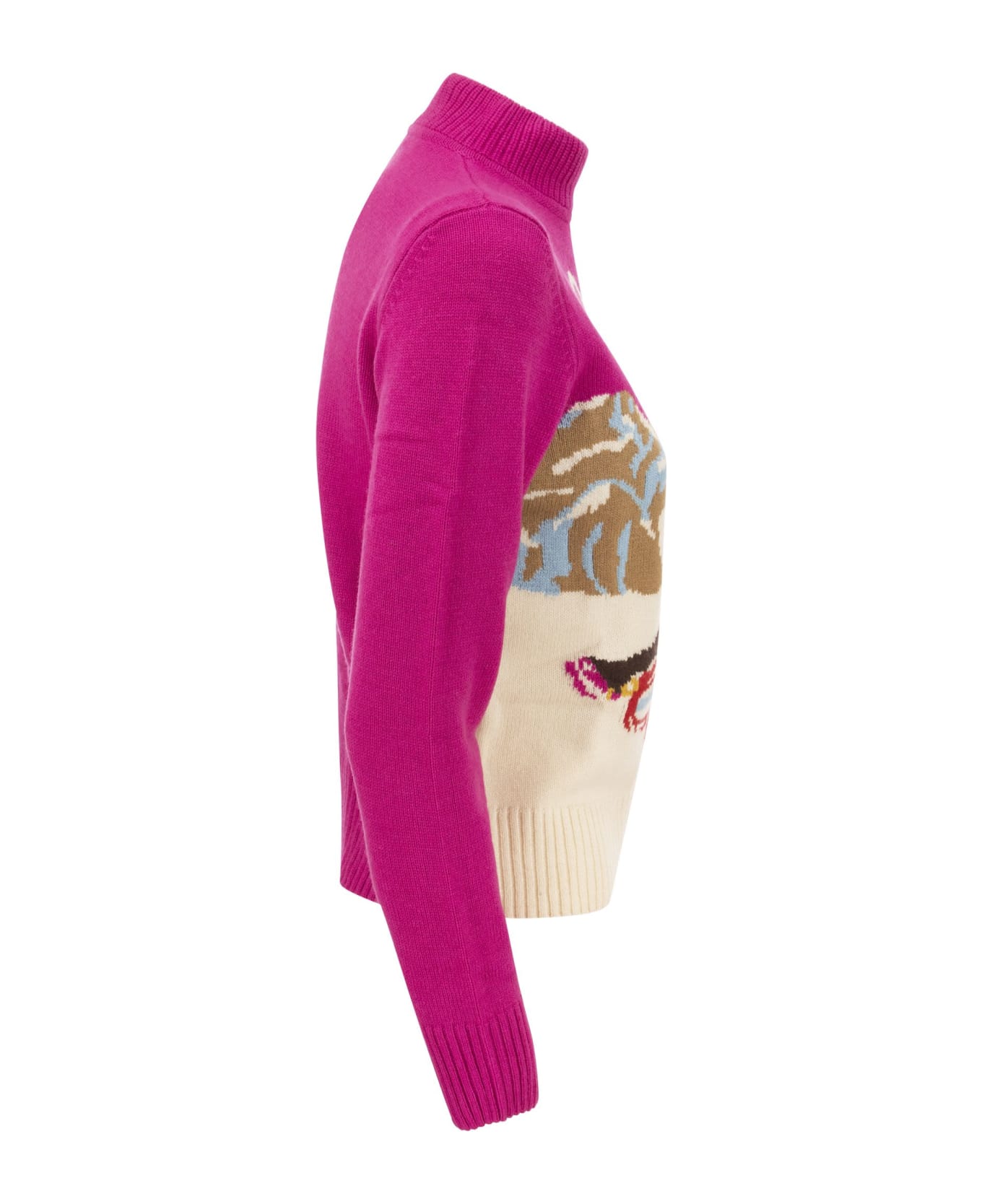 MC2 Saint Barth Wool And Cashmere Blend Jumper With Vintage Postcard Print - Fuxia
