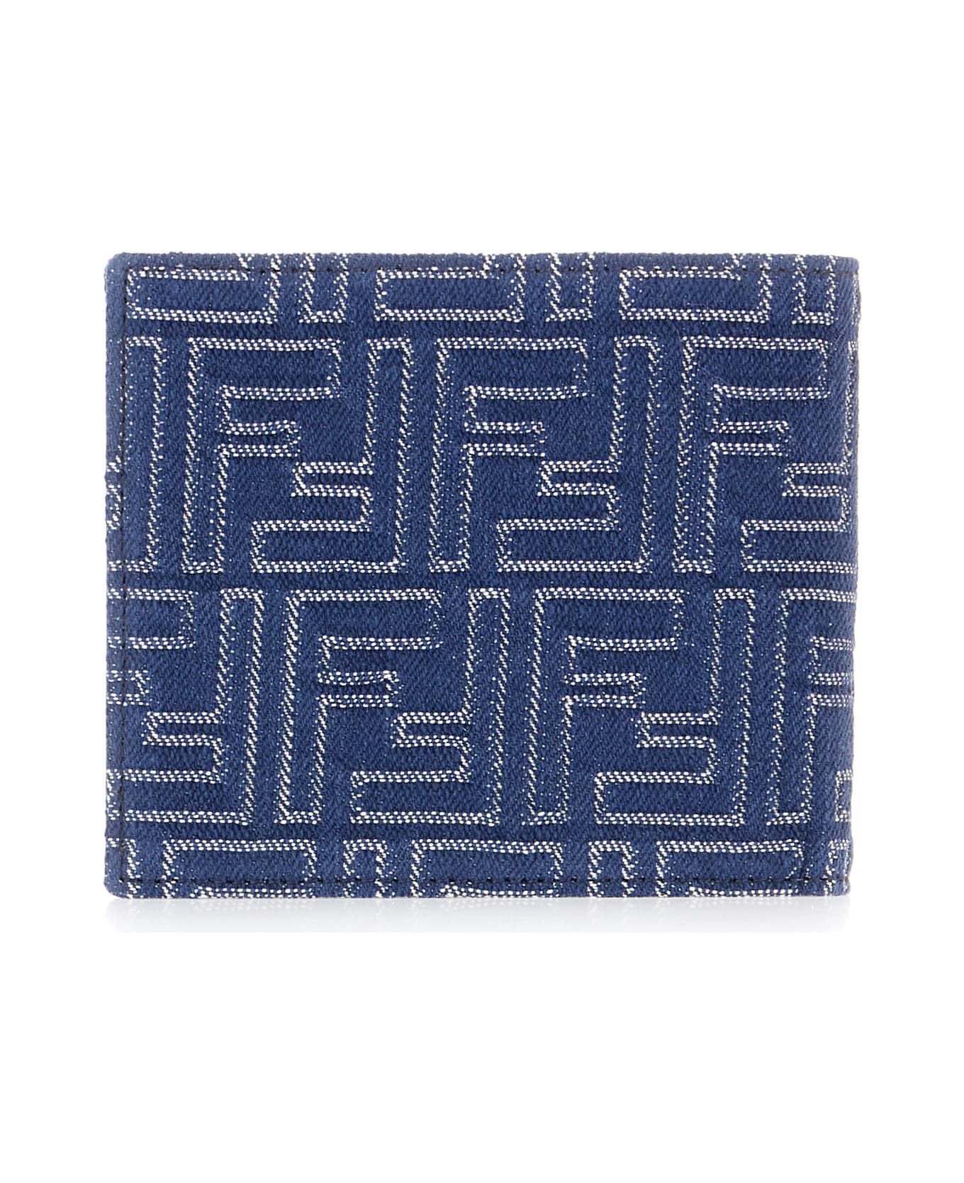 Fendi Embroidered Fabric Wallet - BLU DENIM
