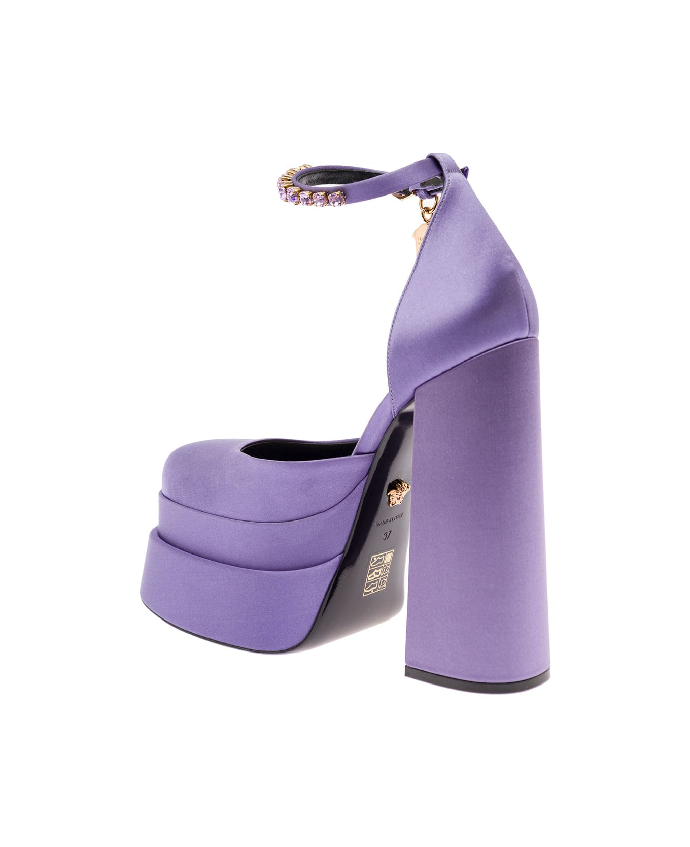 Versace Mary Jane Lilac Satin Pumps With Medusa Charm Versace Woman - Violet