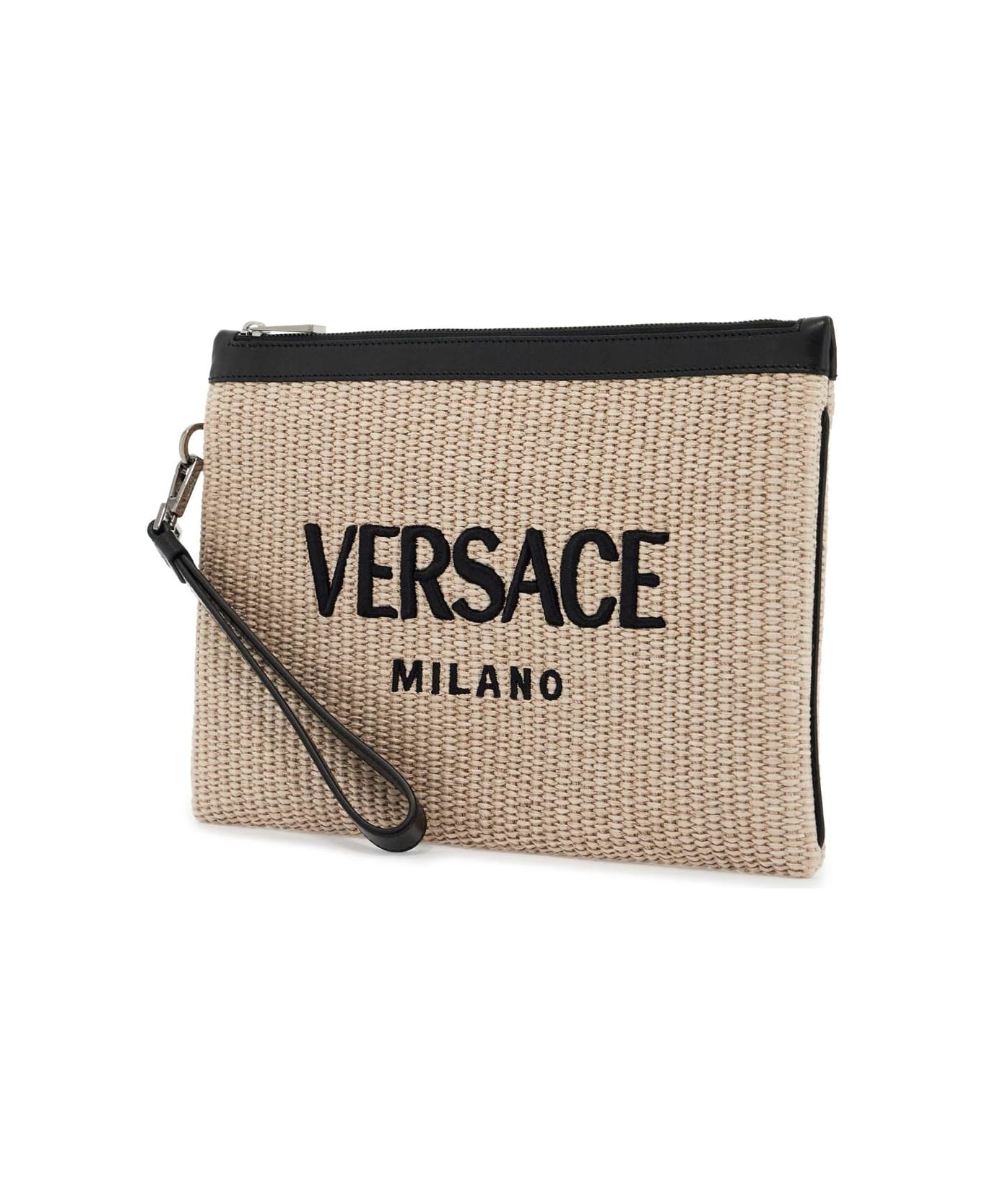 Versace Cappuccino Raffia Pouch - NATURALBLACKRUTHENIUM