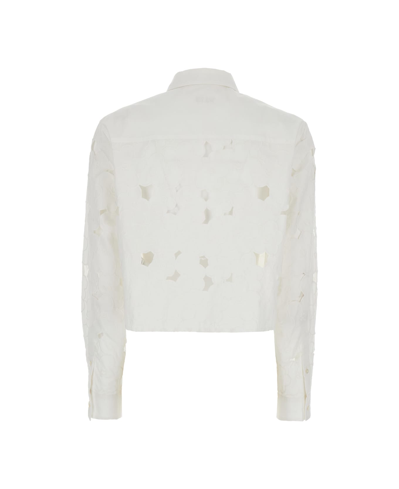 MSGM White Shirt With Classic Collar And All-over Perforated Details In Cotton Woman - White