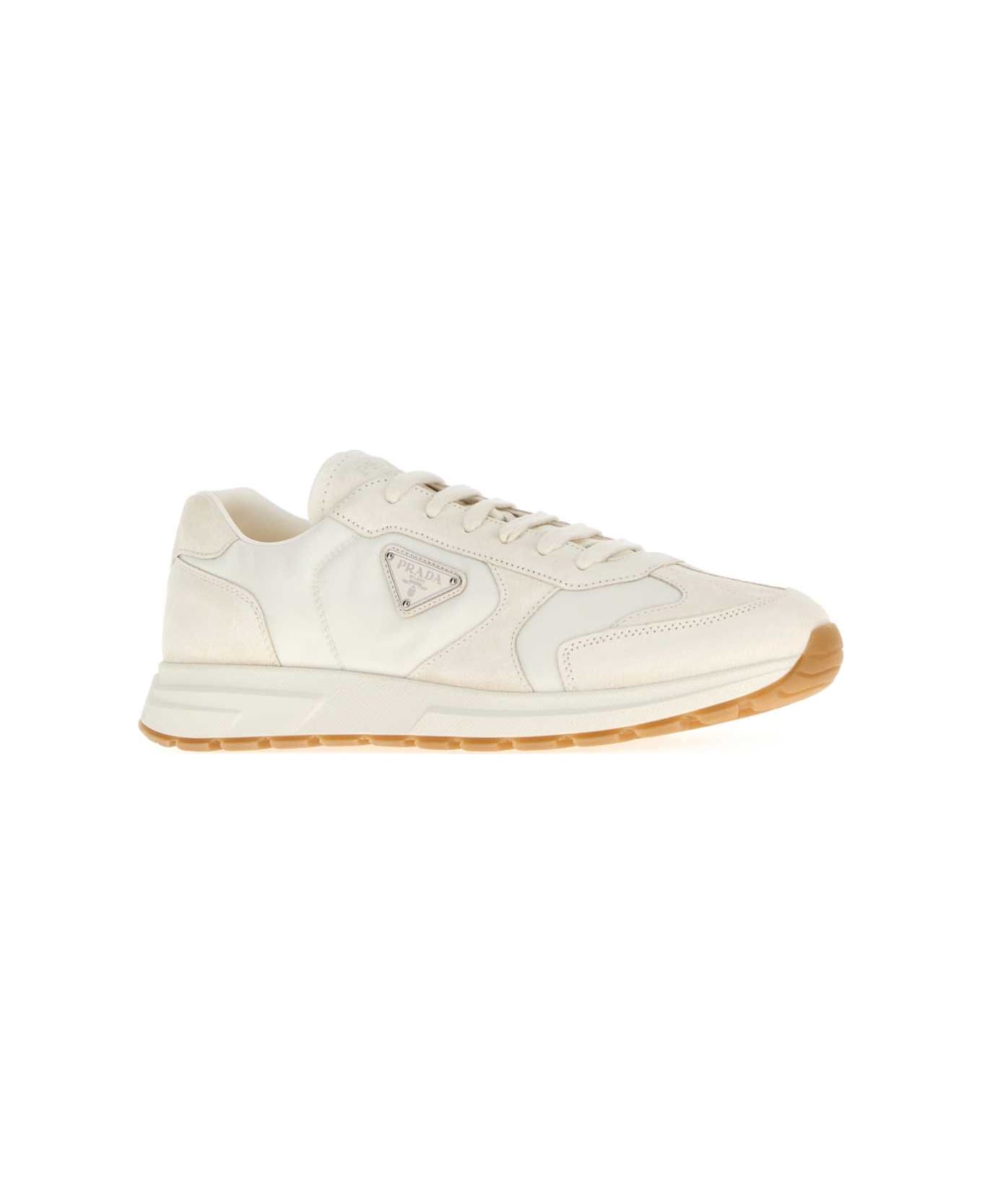 Prada White Re-nylon And Suede Sneakers - AVORIO