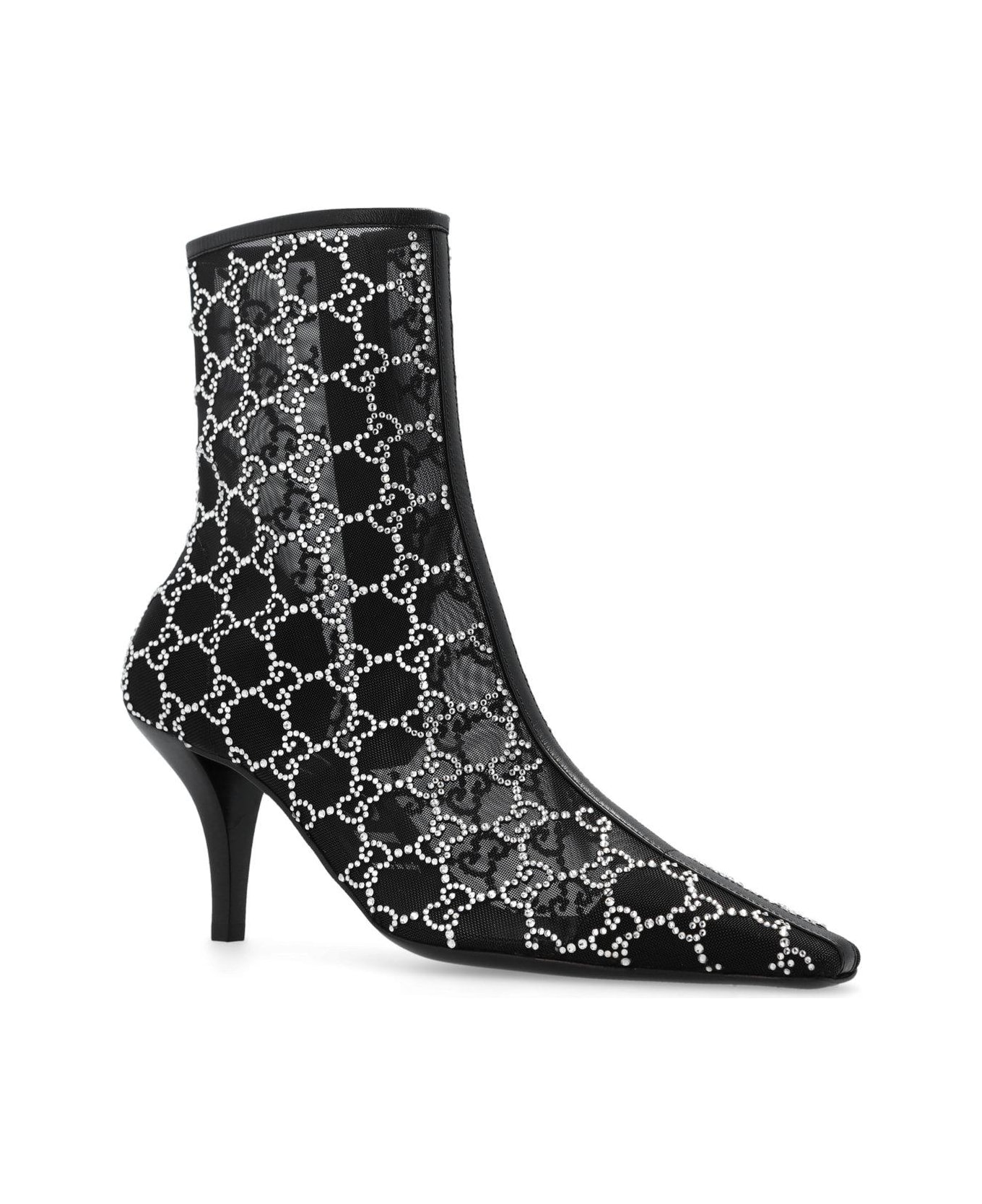 Gucci Gg Crystals-embellished Pointed-toe Ankle Boots - Black ブーツ