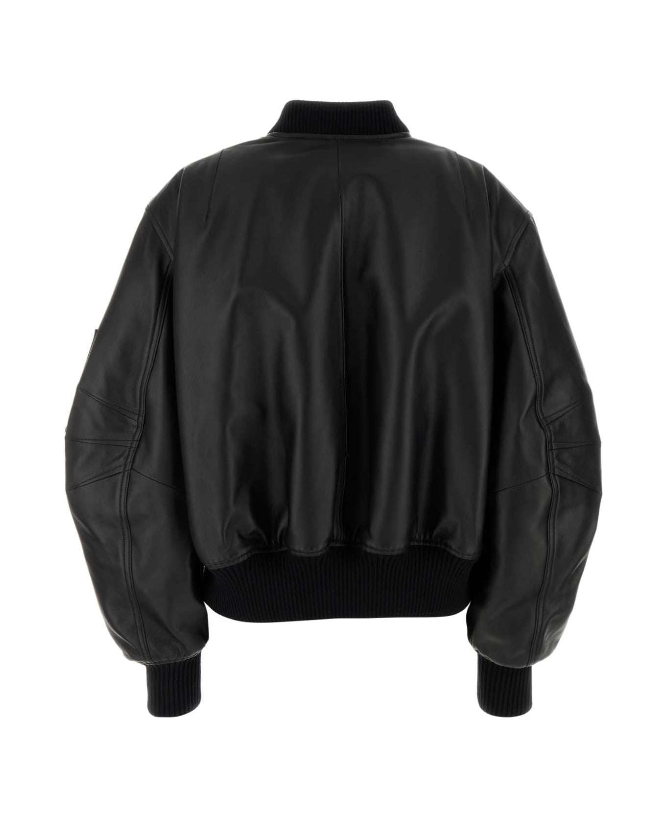 The Attico Black Leather Bomber Jacket - Black