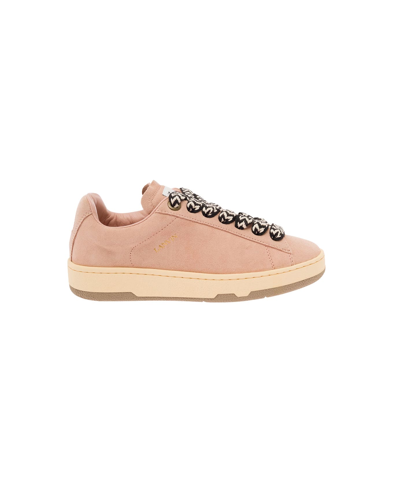 Lanvin 'lite Curb' Pink Low Top Sneakers With Oversized Multicolor Laces In Suede Woman - Pink