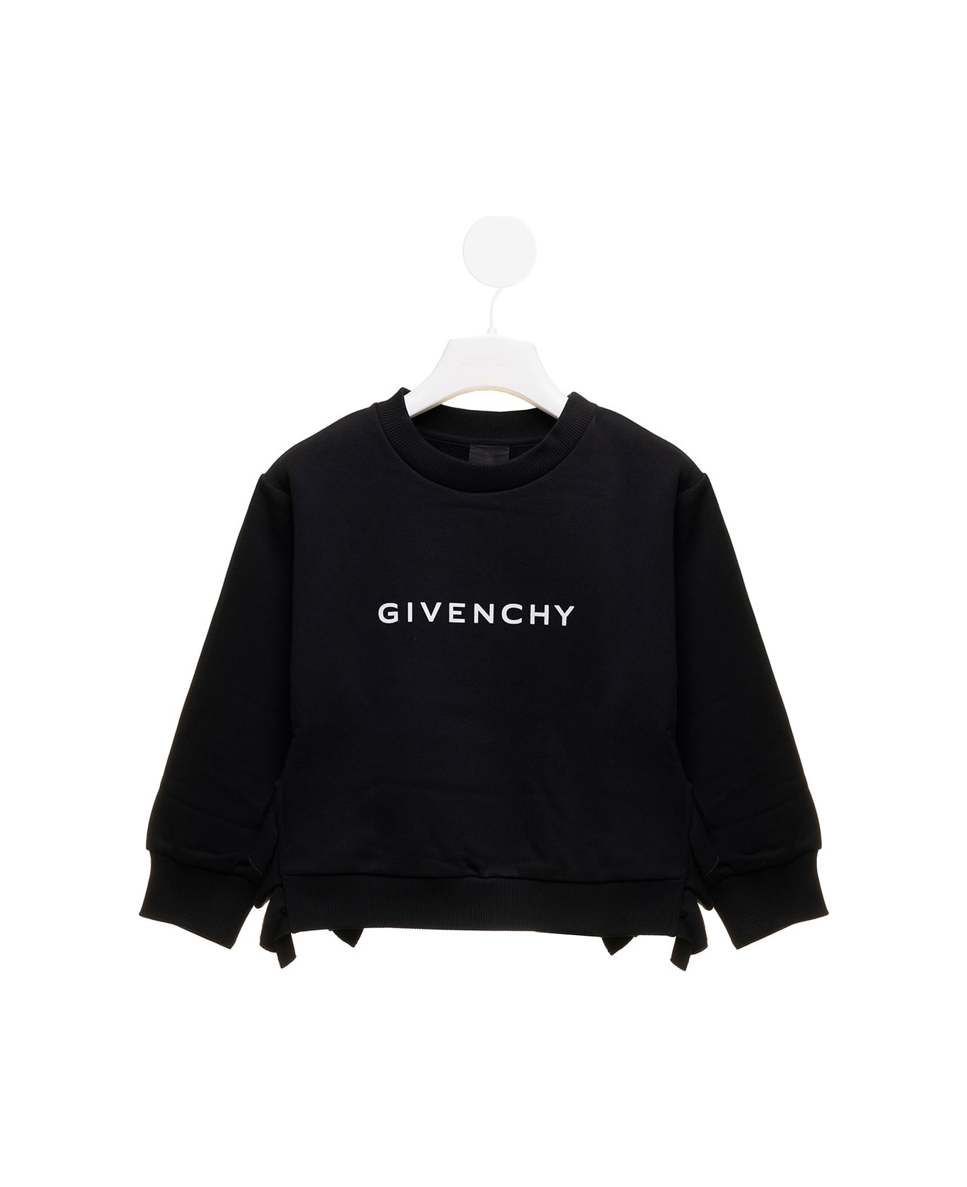 Givenchy Black Jersey Sweatshirt With Logo And Ruffles Detail Givenchy Kids Girl - Black