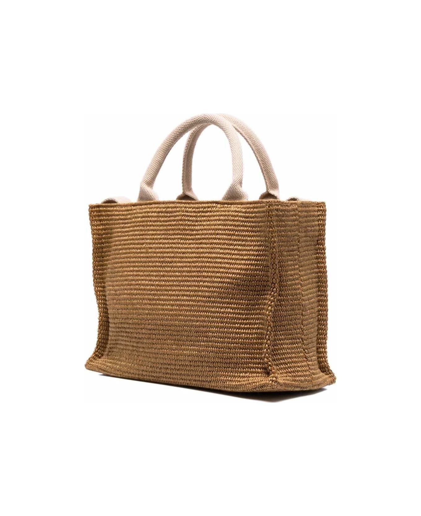 Marni Woman's Beige Raffia Shopping Bag With Logo Print - Beige