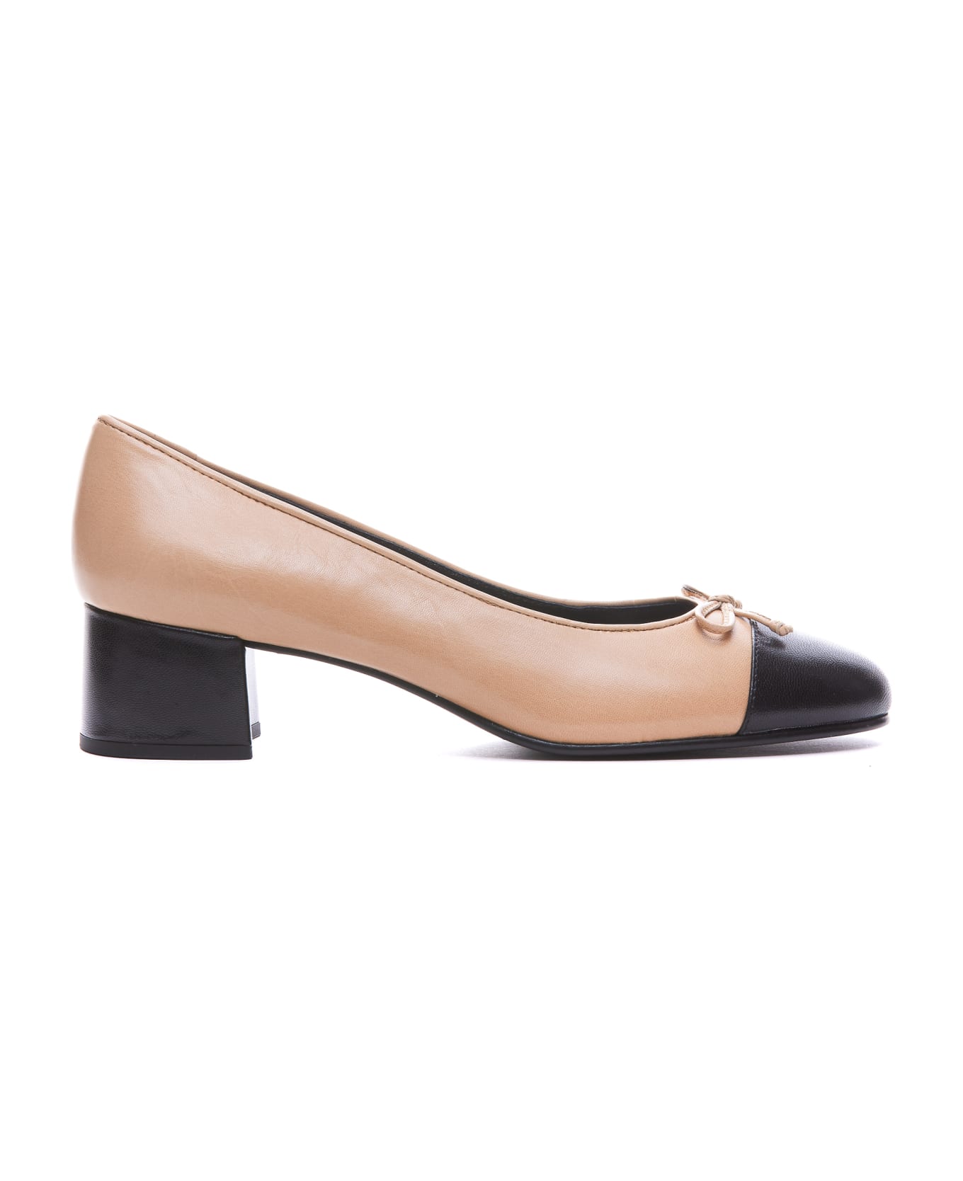 Tory Burch Ballet Flats With Bow Detail And Bi-color Toe In Smooth Leather - Beige