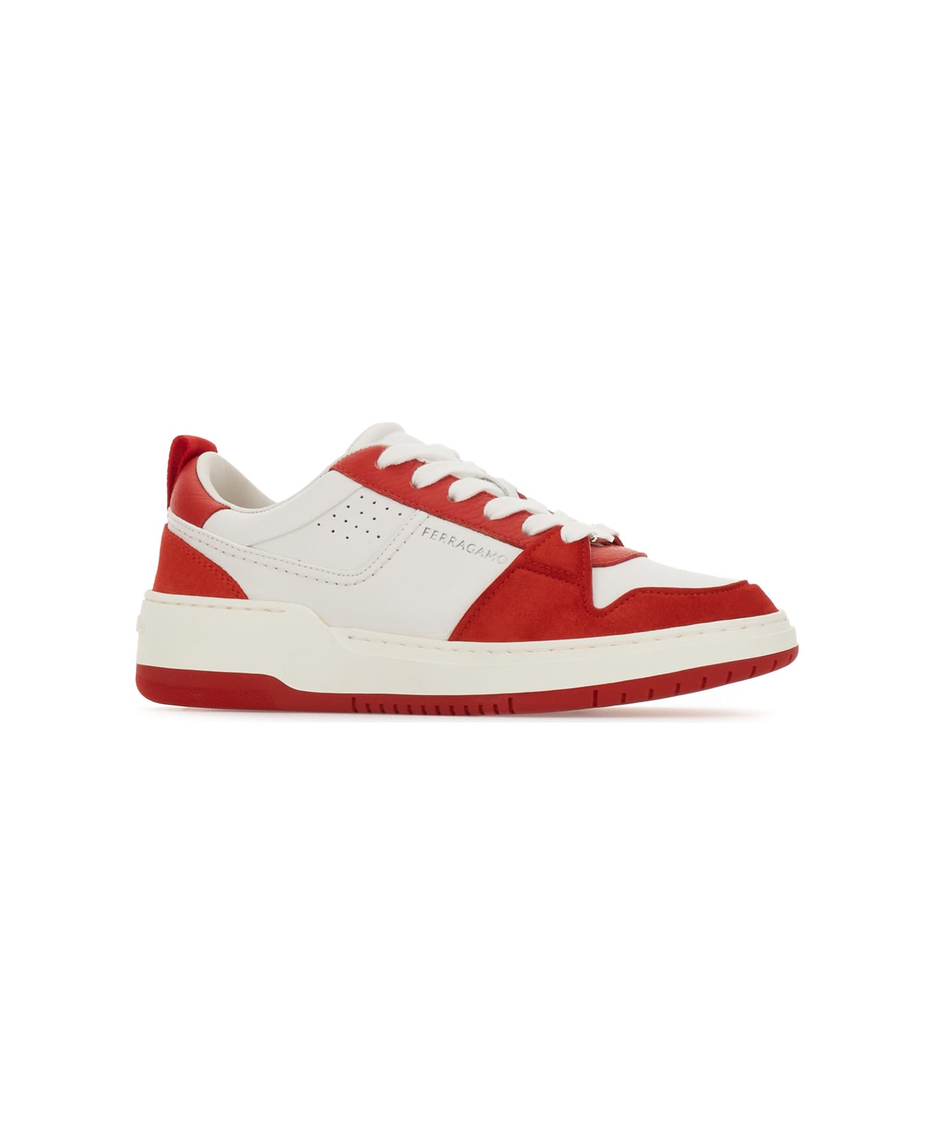 Ferragamo Two-tone Leather And Suede Sneakers - FLAME RED