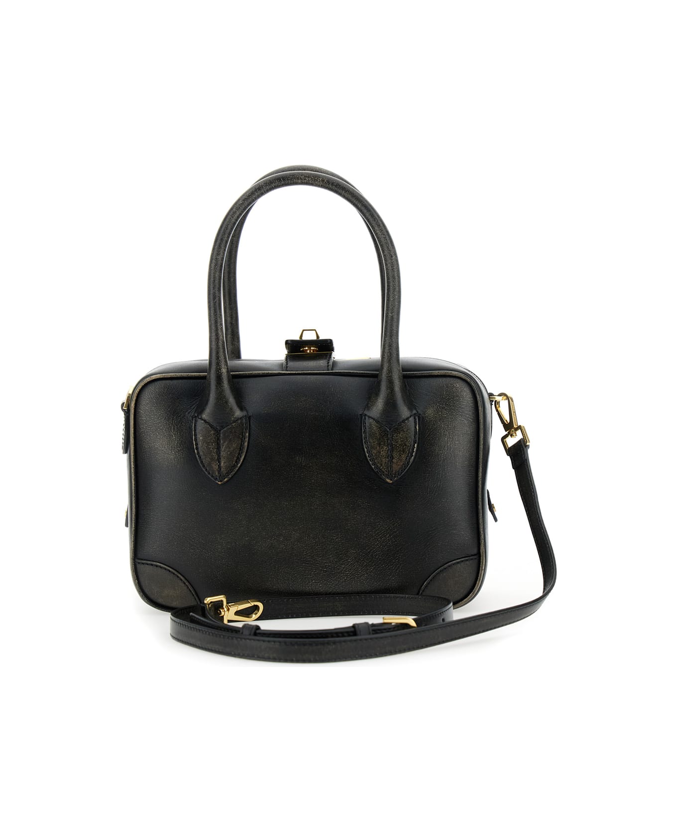 Golden Goose 'vita' Black Handbag With Laminated Logo In Grained Leather Woman - Black