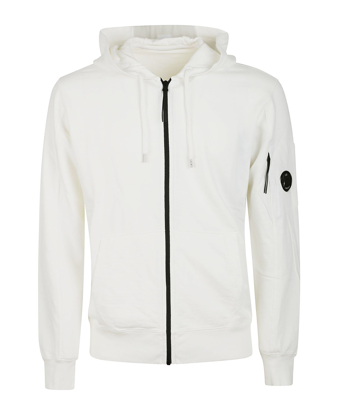 C.P. Company Light Fleece Open Hooded Sweatshirt - Bianco