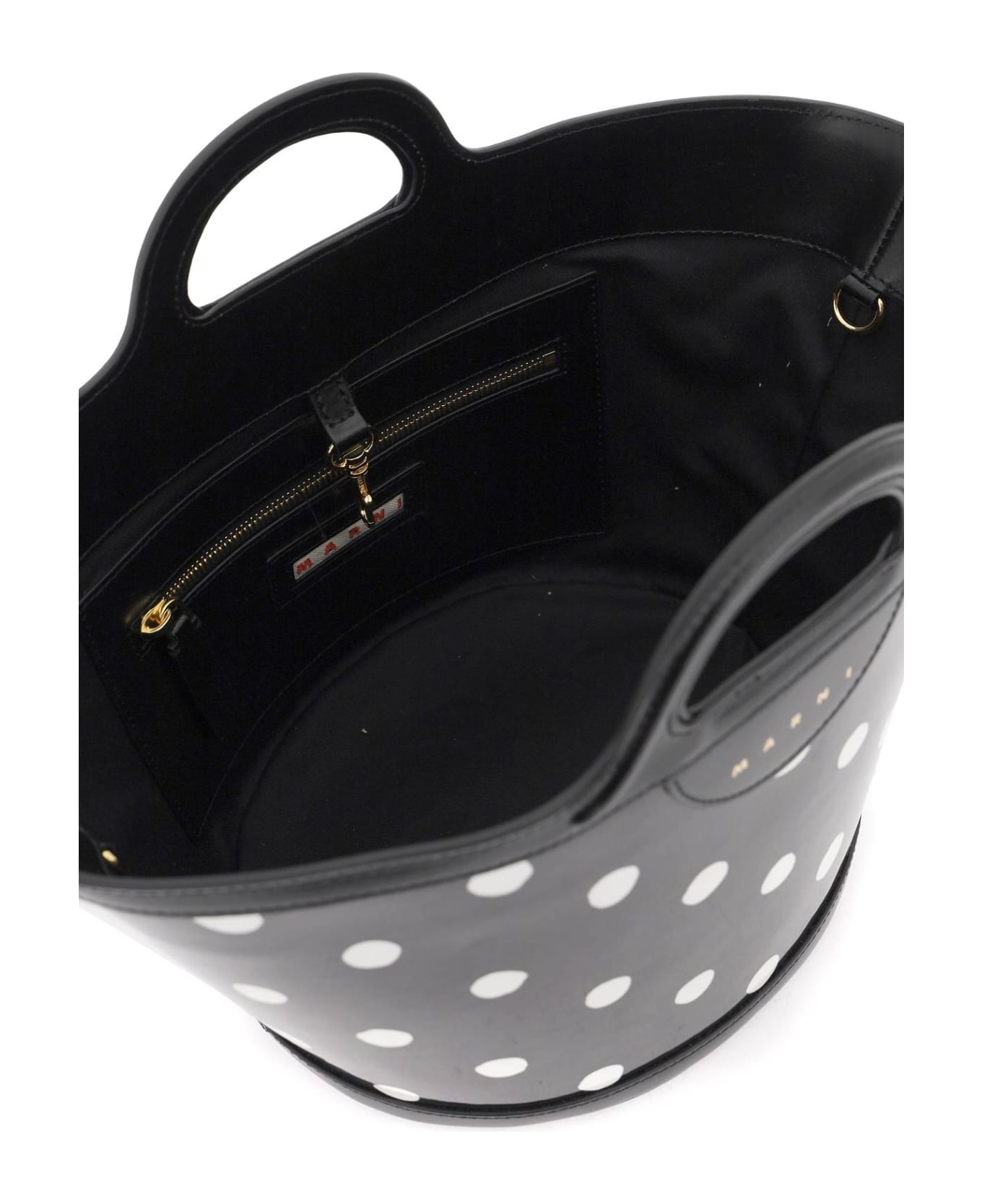Marni Patent Leather Tropicalia Bucket Bag With Polka-dot Pattern - BLACK LILY WHITE (Black)