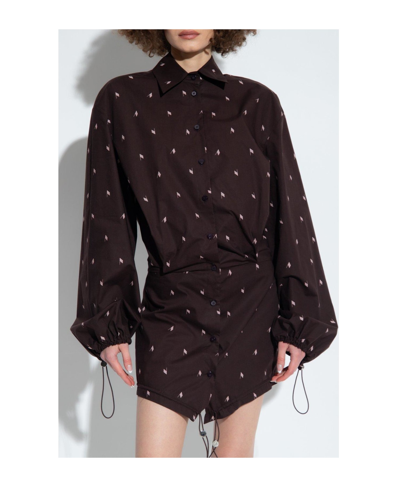 The Attico Monogram Asymmetric Drawstring Hem Shirt Dress - BROWN/PINK