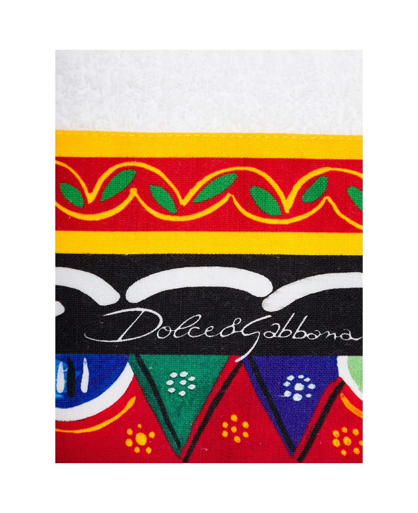 Dolce & Gabbana Set Of 5 Multicolor Towels With Carretto Siciliano Print In Cotton Dolce & Gabbana - White