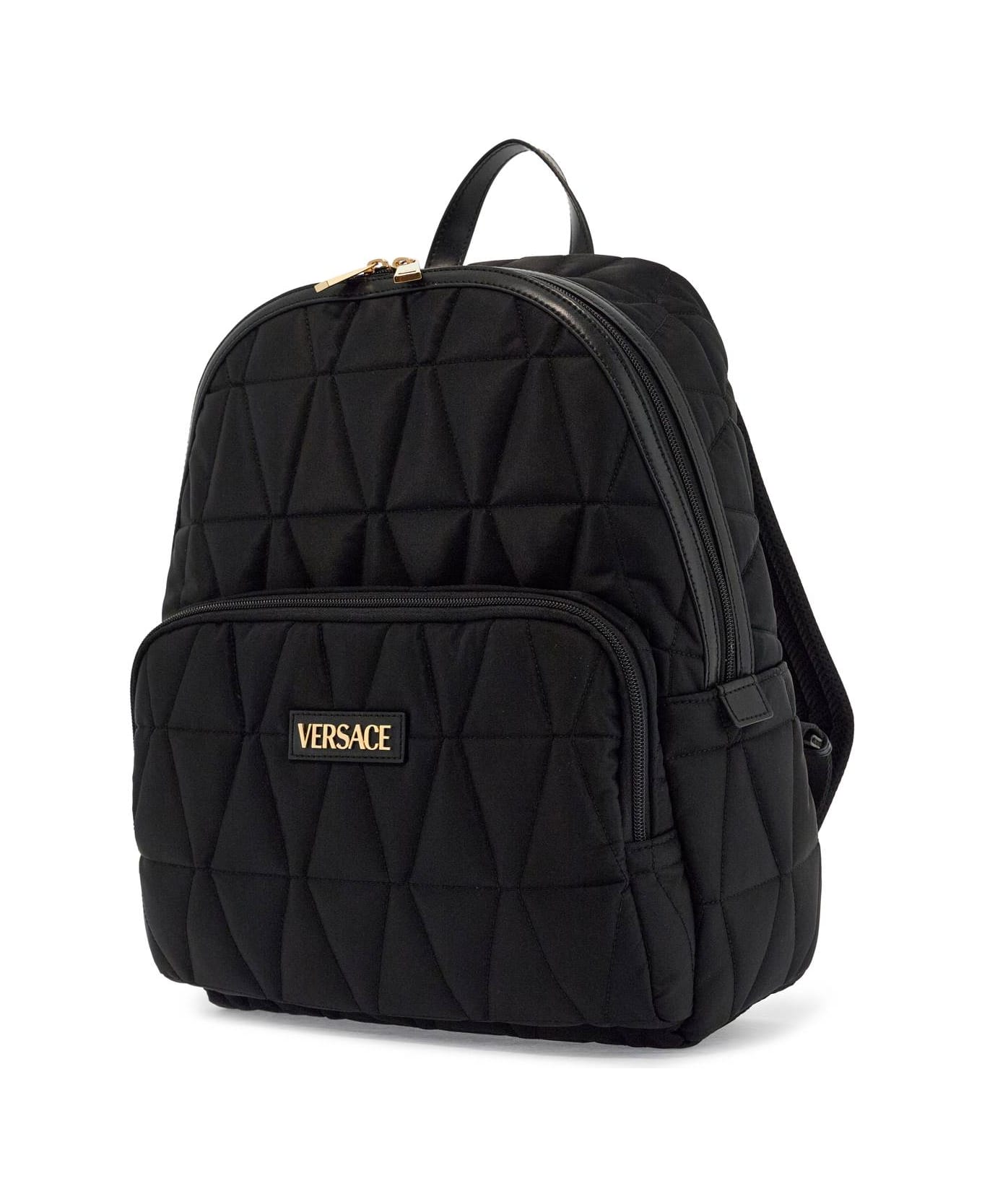Versace Quilted Nylon Backpack - BLACK-VERSACE GOLD (Black)