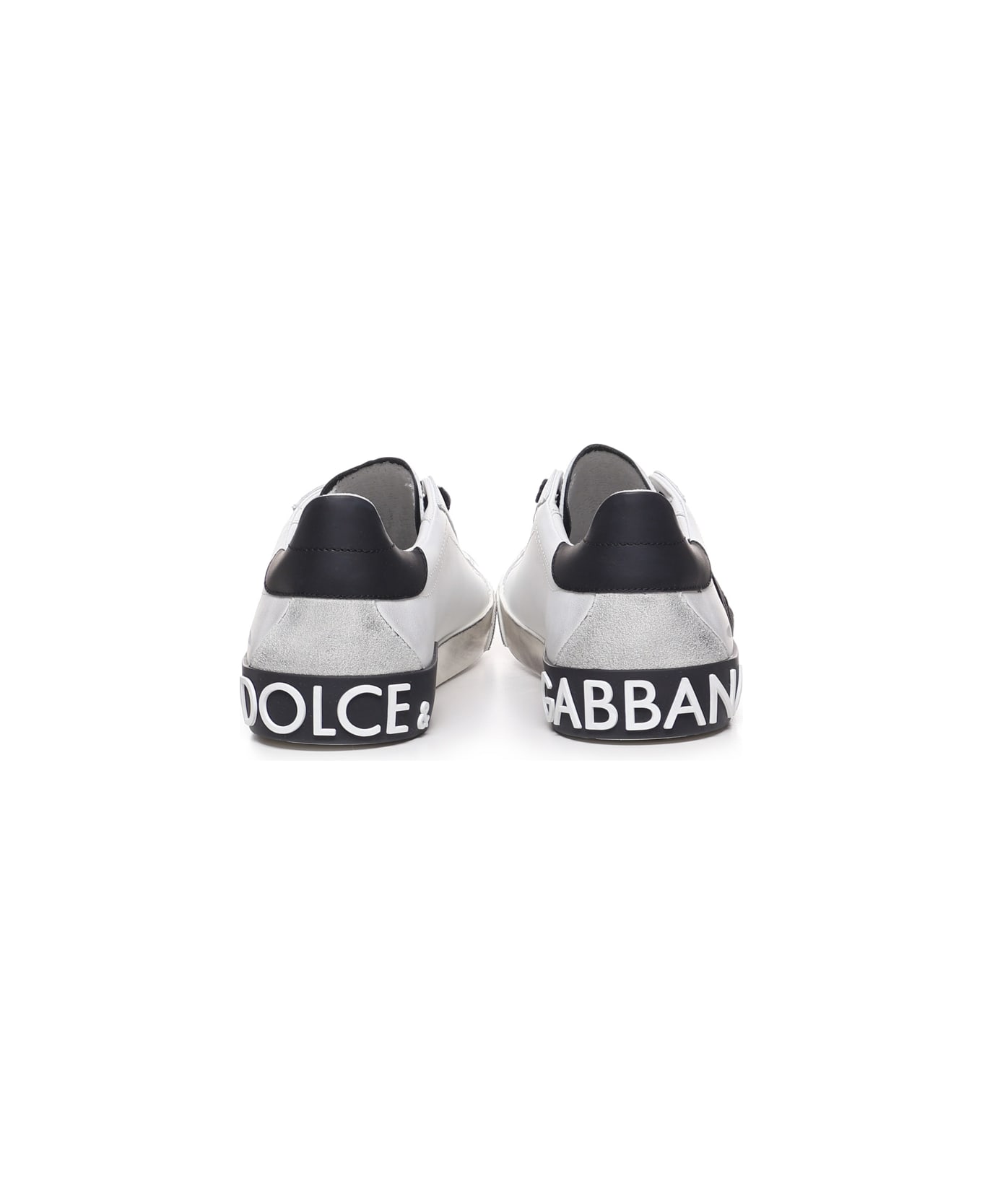 Dolce & Gabbana Portofino Vintage Sneaker In Calf Leather - WHITE, black