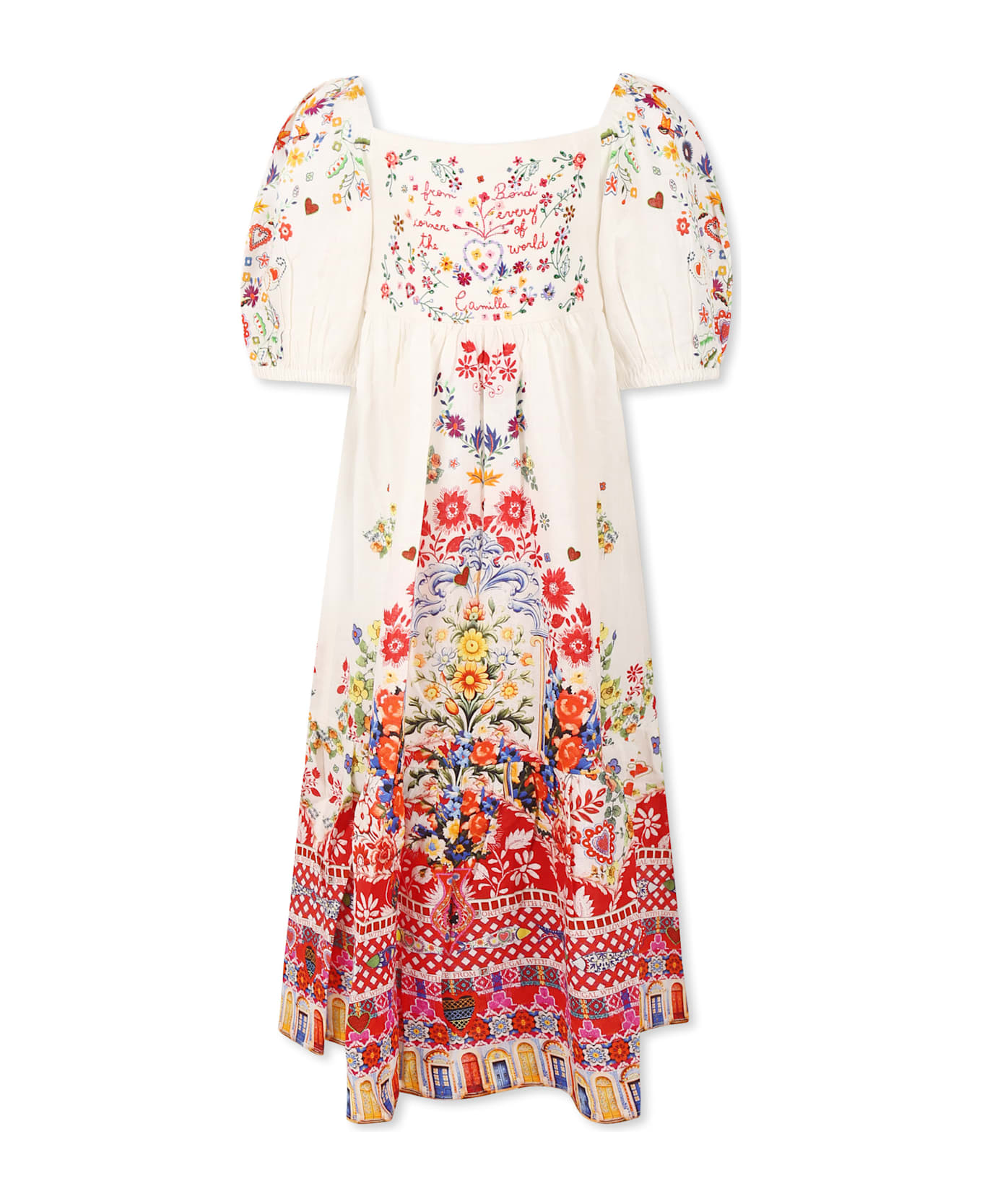 Camilla White Dress For Girl With Floral Print - White