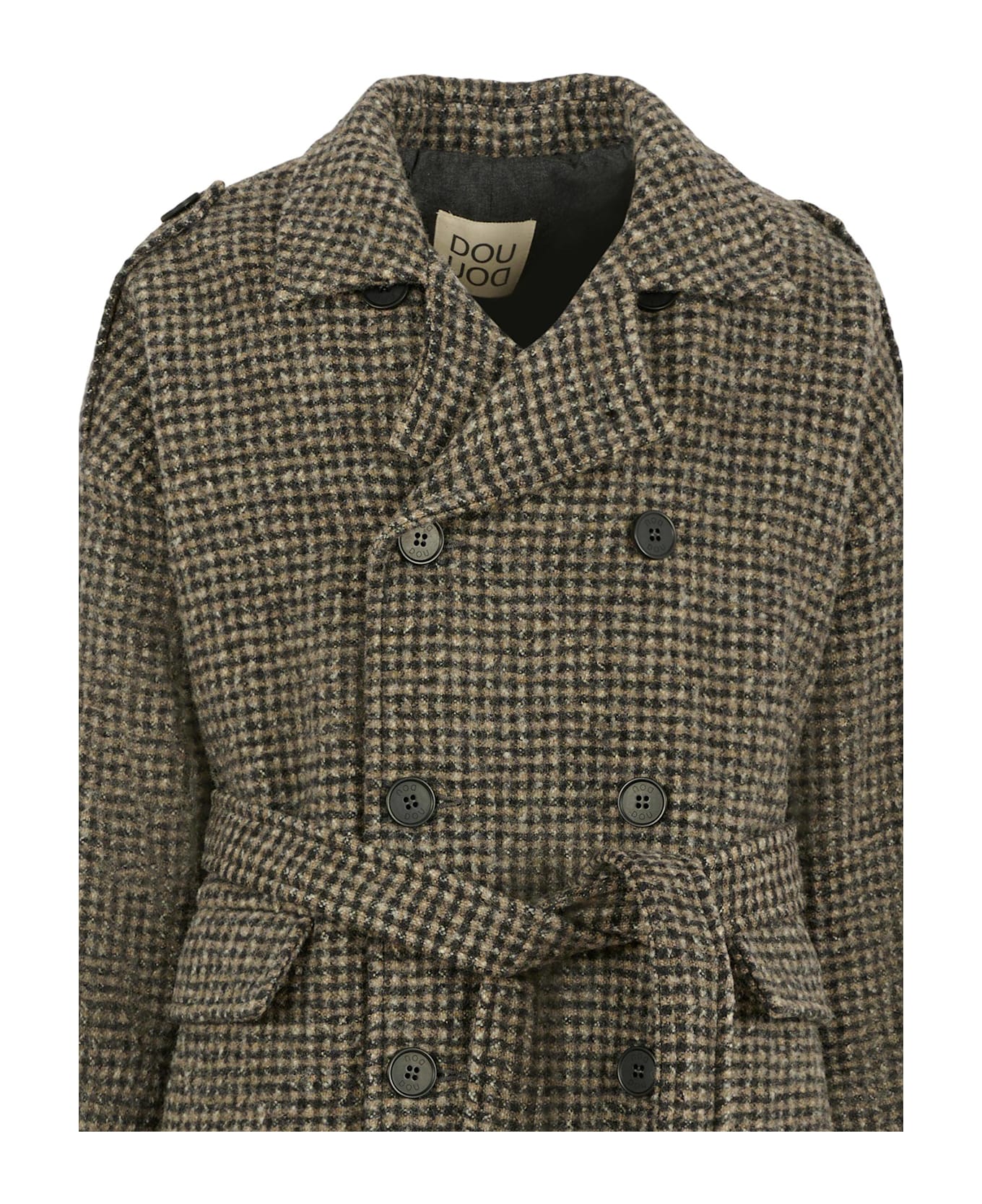 Douuod Oversized Brown Coat For Girl With Logo - Grey