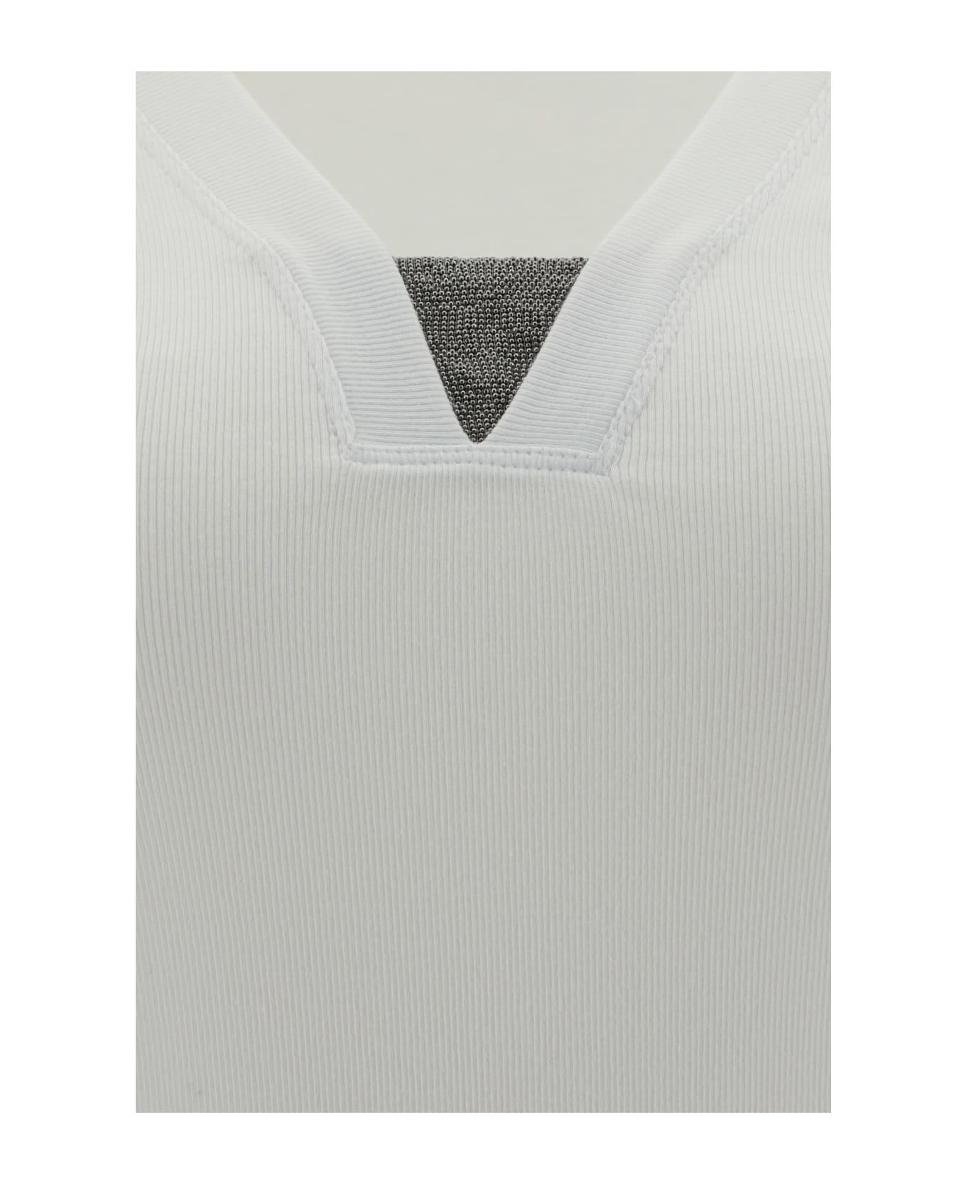 Brunello Cucinelli Front Insert Detailed Slim Fit Top - Bianco Tシャツ