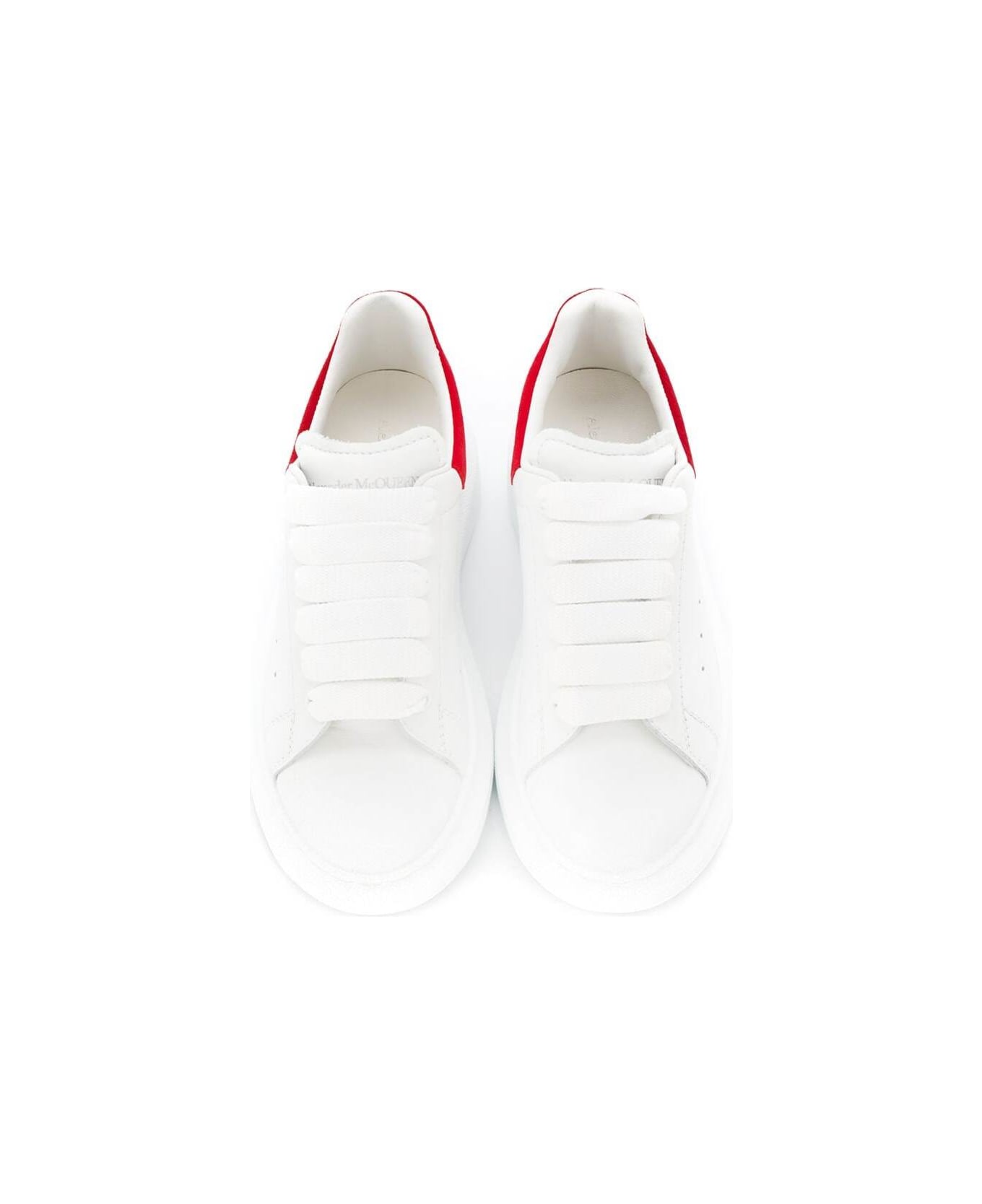 Alexander McQueen White Leather Oversize Sneakers With Red Heel Tab - White