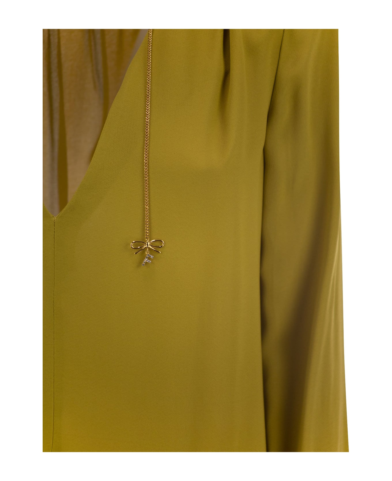 Elisabetta Franchi Georgette Shirt With Charms And Logo - Ochre