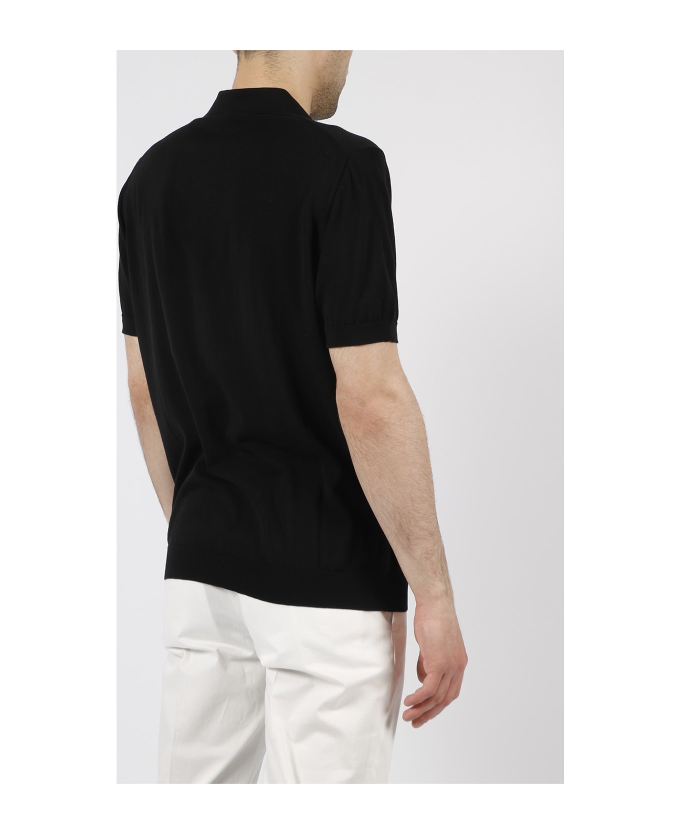 Drumohr Buttonless Cotton Polo Shirt - Black ポロシャツ