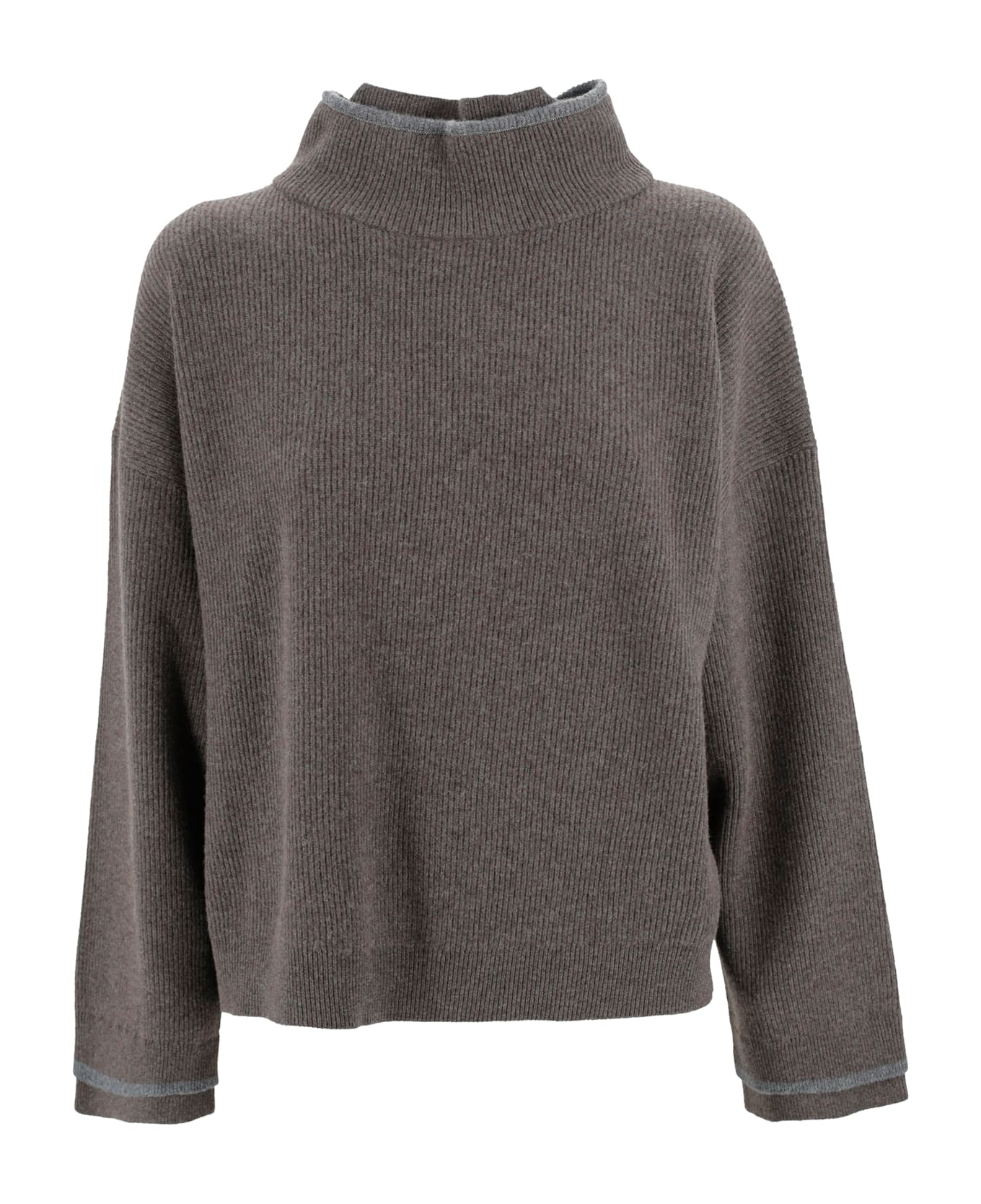 Brunello Cucinelli Sweater With A High Collar - Brown