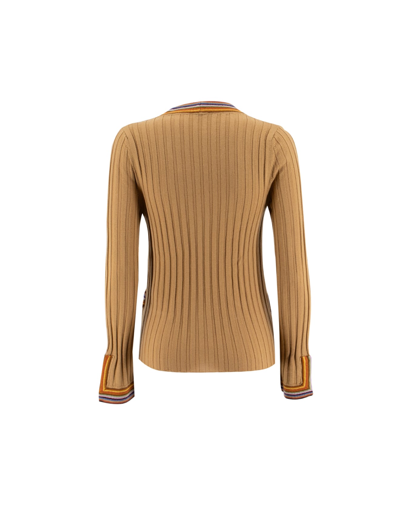 Etro Beige Ribbed Cardigan With Stripes - Brown