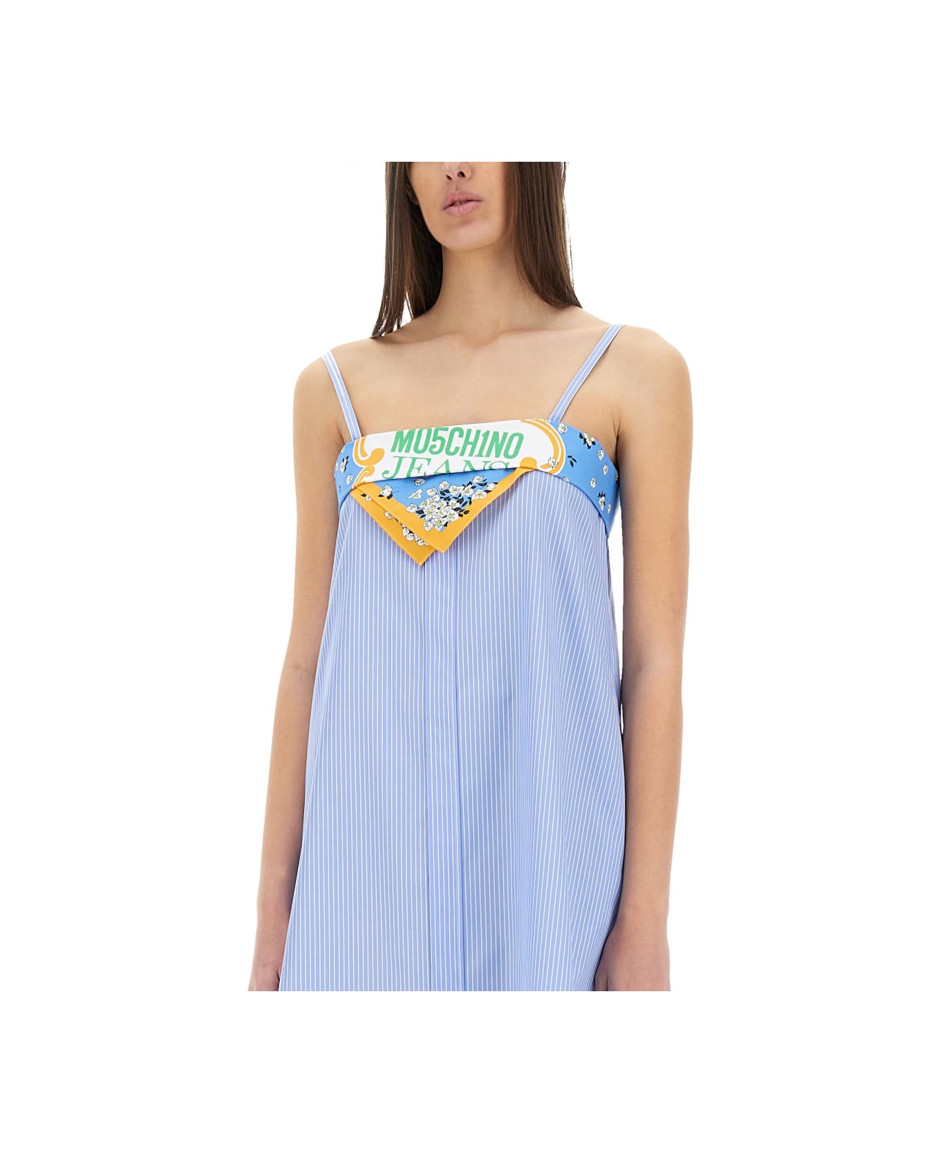 M05CH1N0 Jeans Patchwork Cotton Dress - BABY BLUE