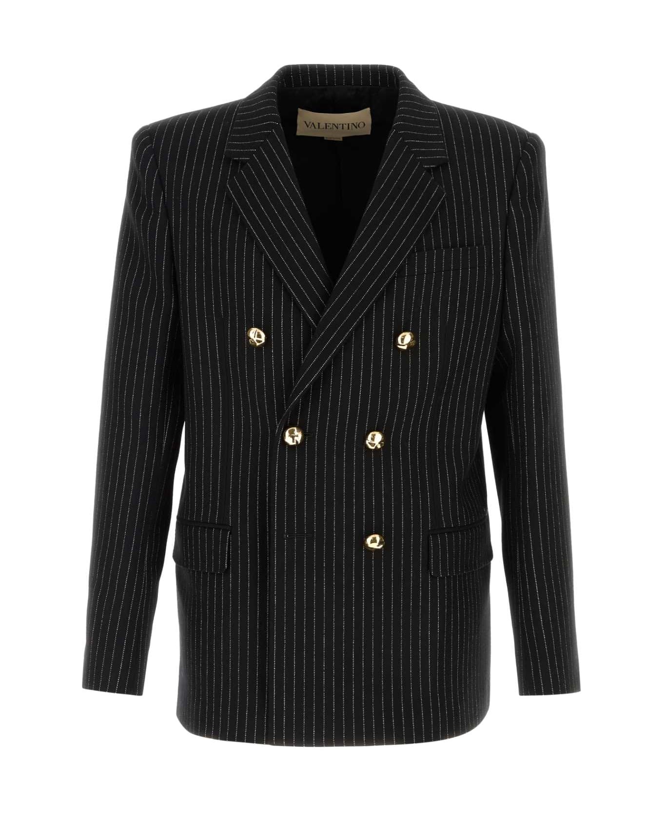 Valentino Garavani Embroidered Wool Blend Blazer - NEROBIANCO