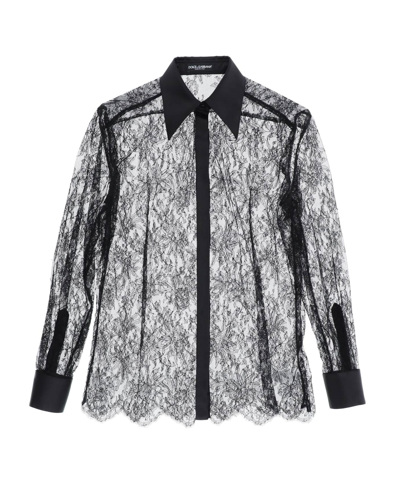 Dolce & Gabbana Chantilly Lace Shirt With Satin Details - NERO (Black) シャツ