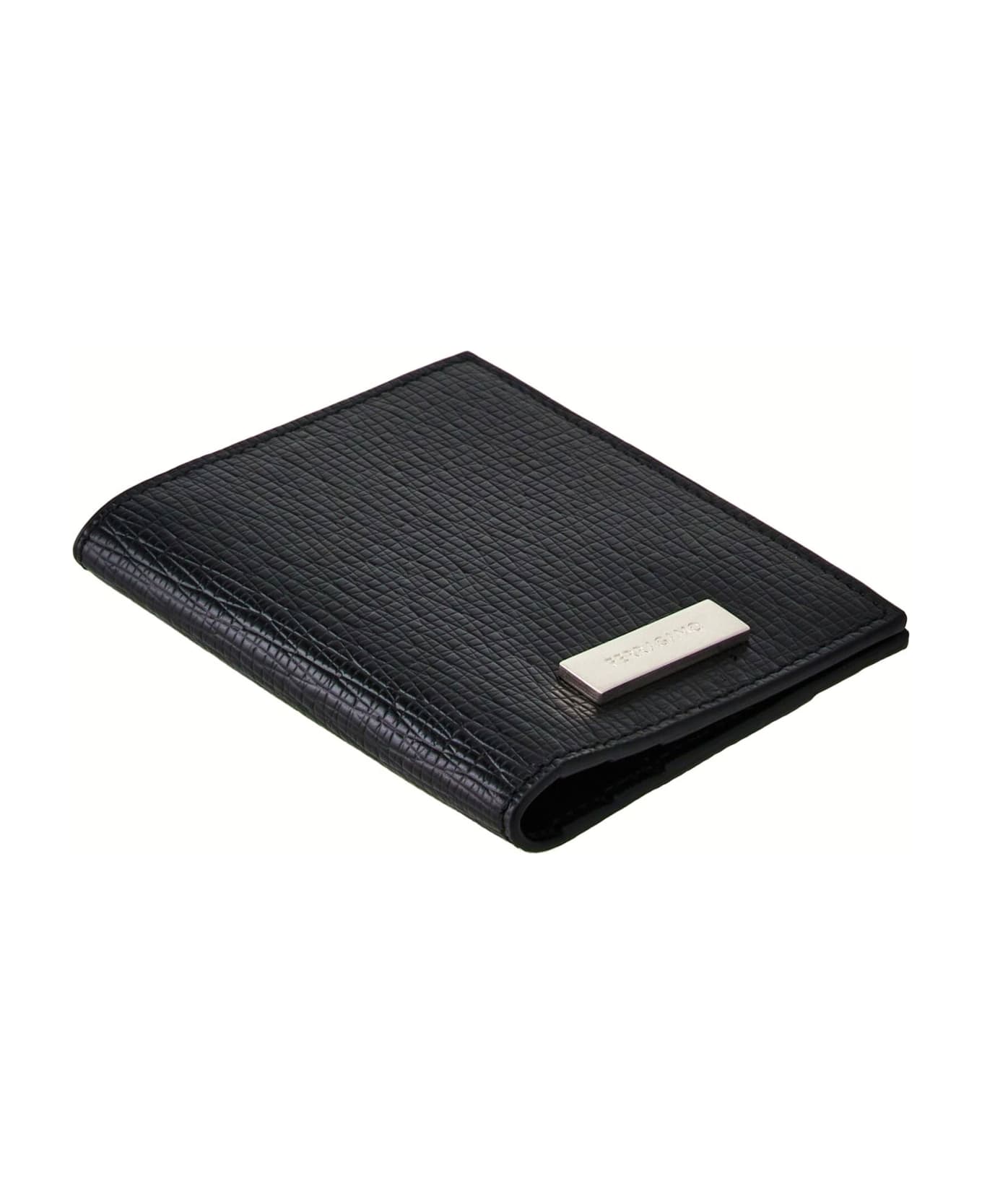 Ferragamo Hammered Calfskin Leather Card Holder - Black バッグ