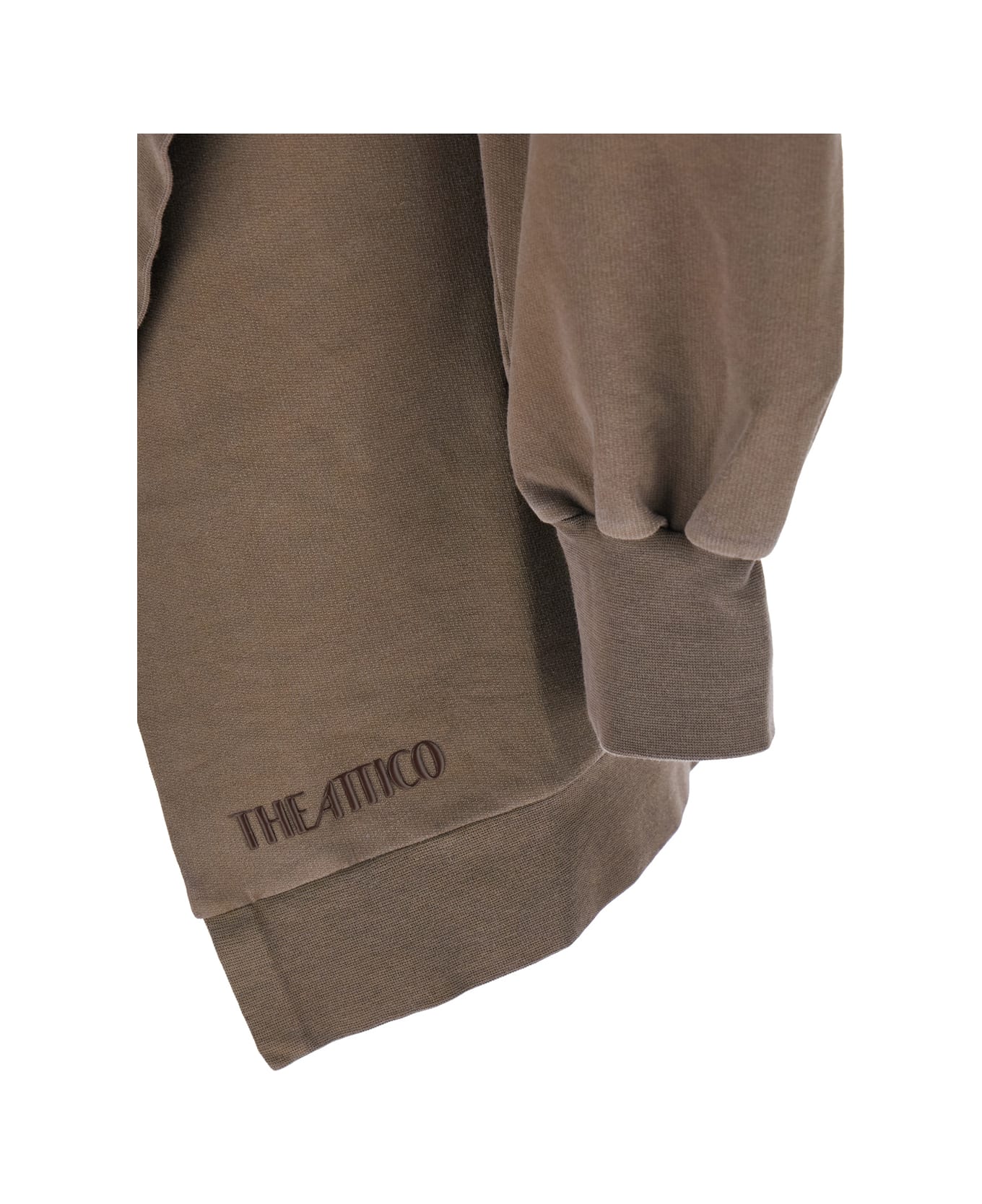 The Attico Brown Off-shoulder Mini Dress With Logo Lettering On The Hem In Cotton Stretch Woman - Brown