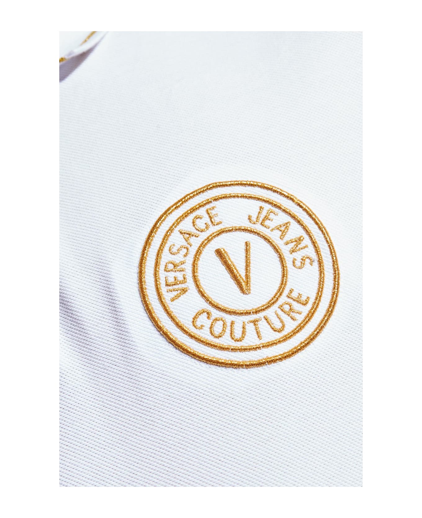 Versace Jeans Couture White Polo With Gold Embroidered Logo - White