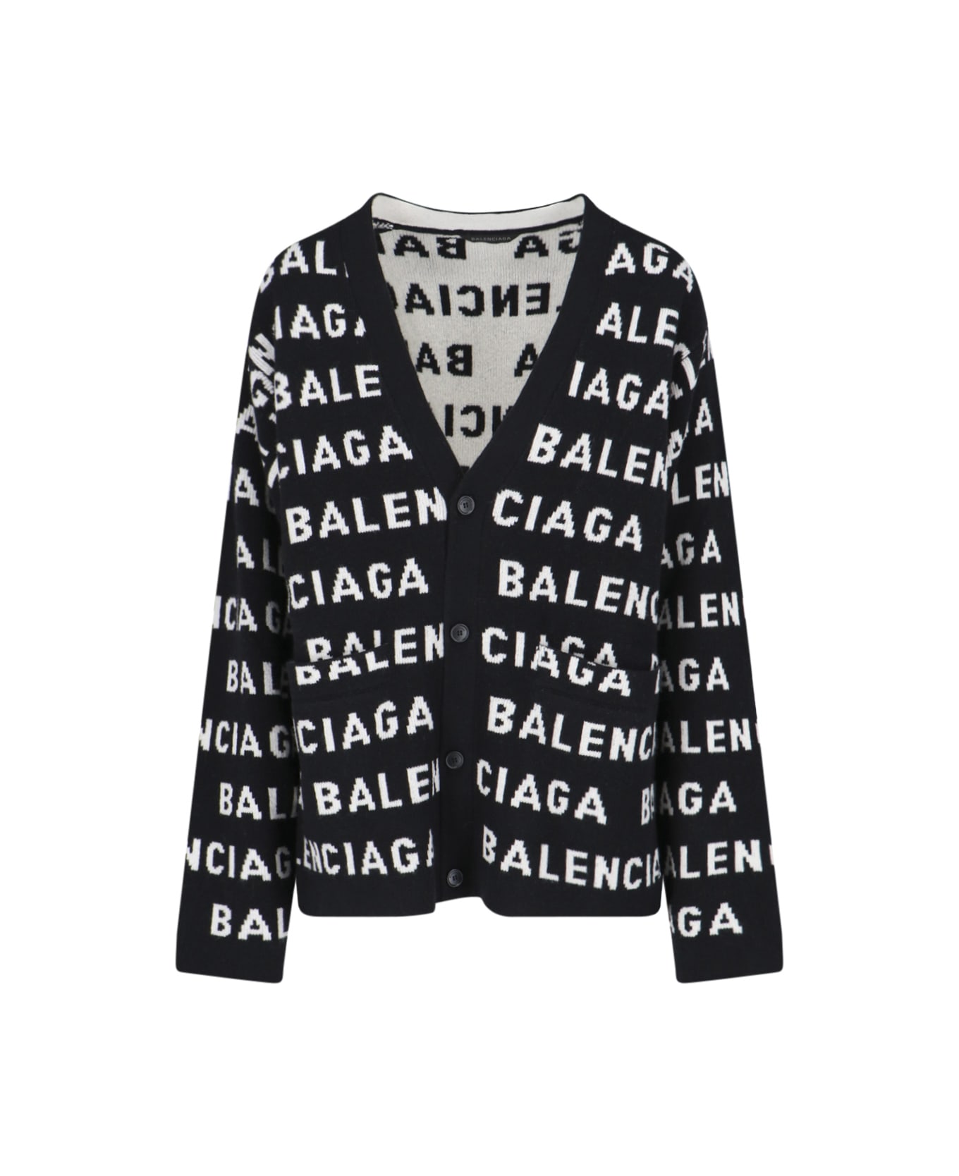 Balenciaga All-over Logo Cardigan - Black